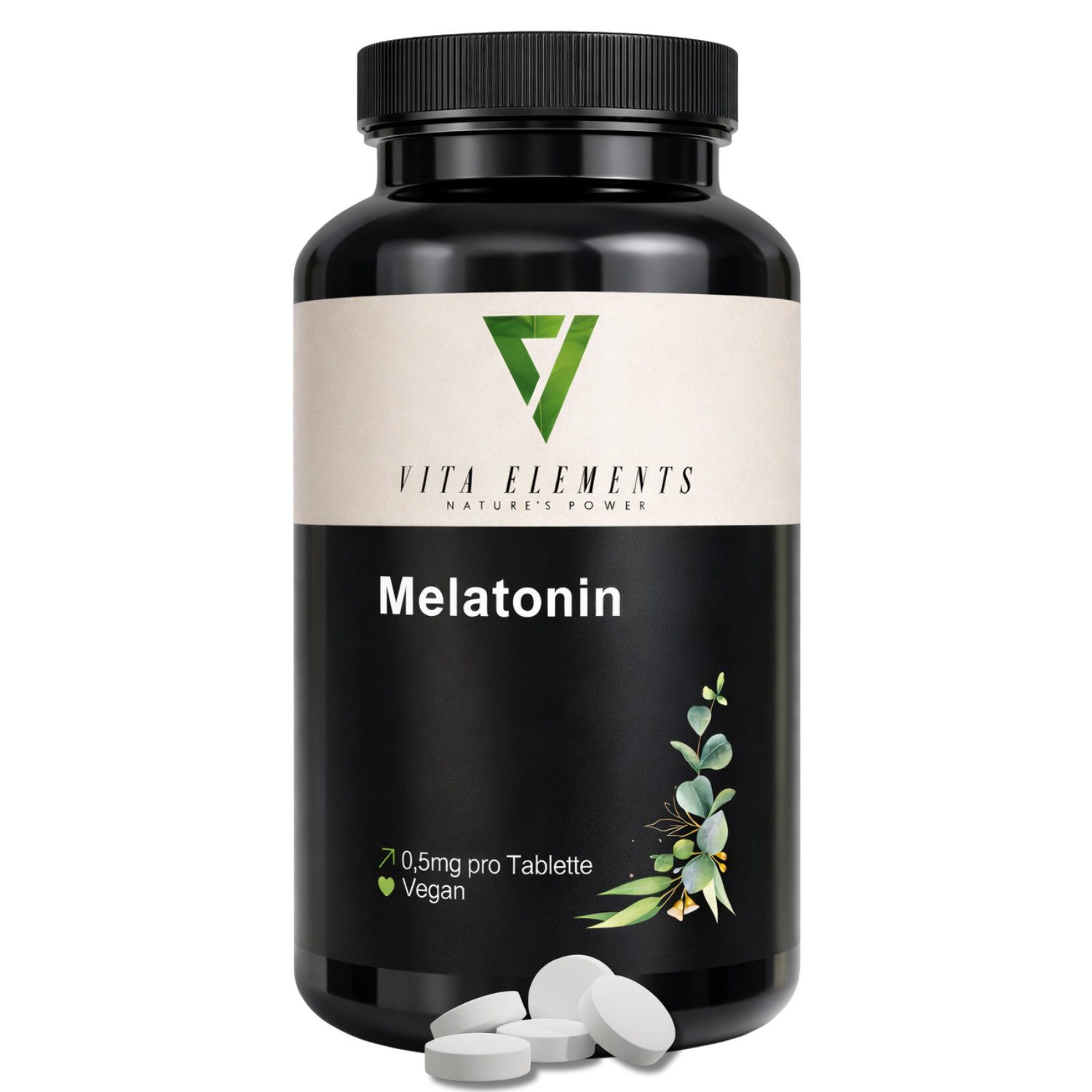 Vita Elements Melatonin - 0,5mg mit Akazienfasern, 365 Tabletten, 1 er Packung à 365 St., Vegan, Frei von Gentechnik, Ohne unnötige Zusatzstoffe, Laborgeprüft