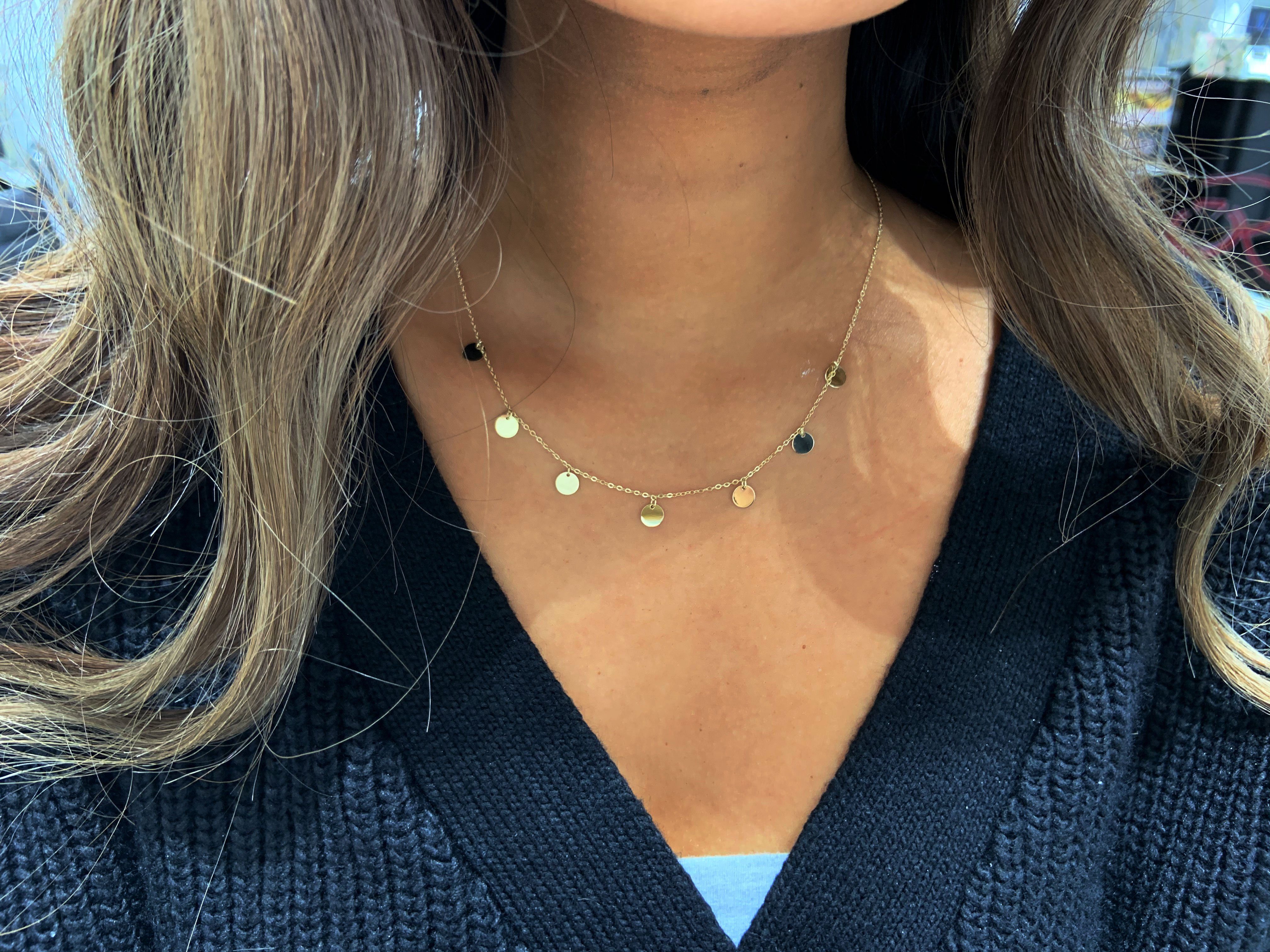 Stella-Jewellery Collier 585 Gold Damen Halskette mit 7 Plättchen 45 cm (inkl. Etui), 585 Gelbgold 7 Plättchen