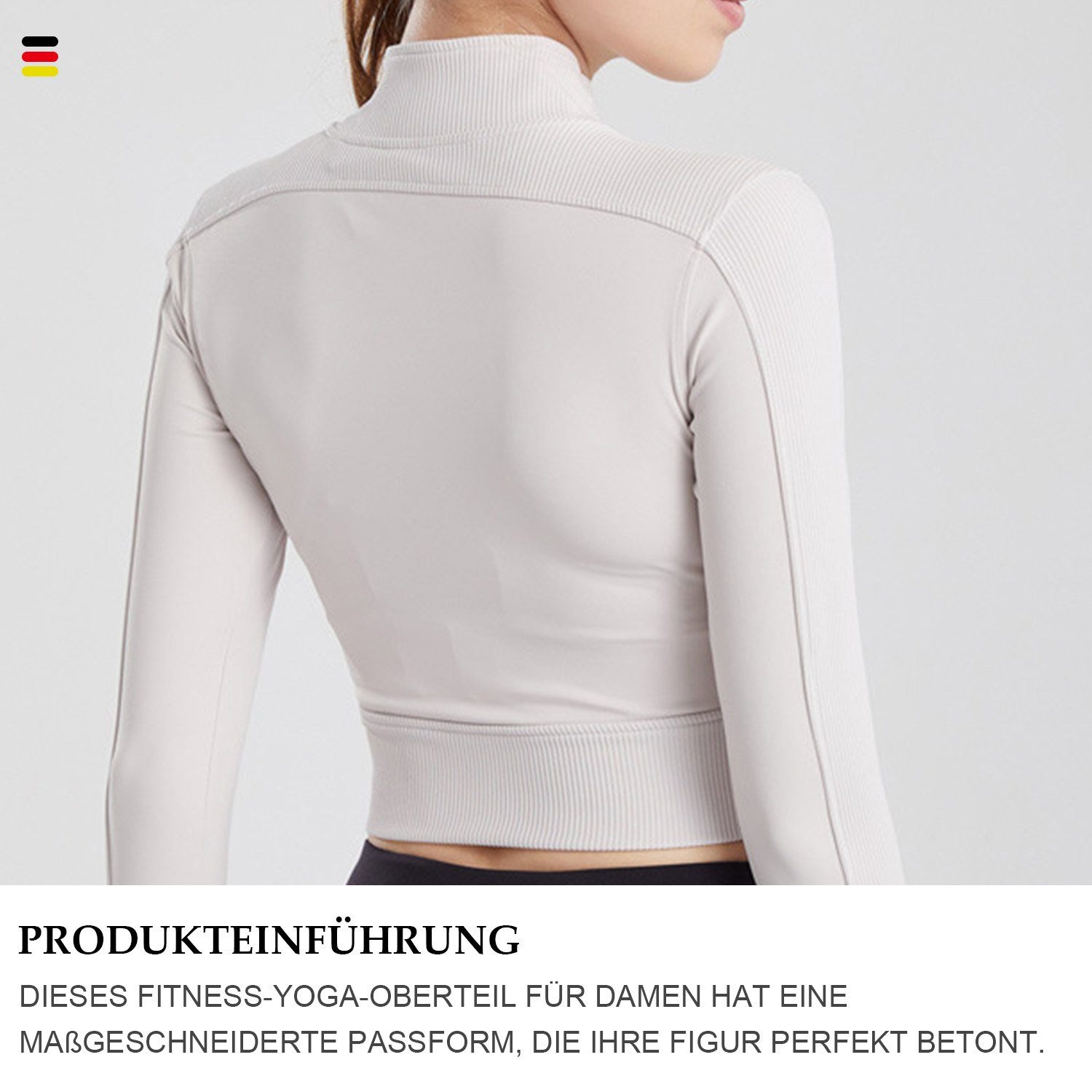 Damen Design Sweatshirt Leicht Halber Top Reißverschluss MAGICSHE Weiß T-Shirt Fitness Brust Funktionsshirt