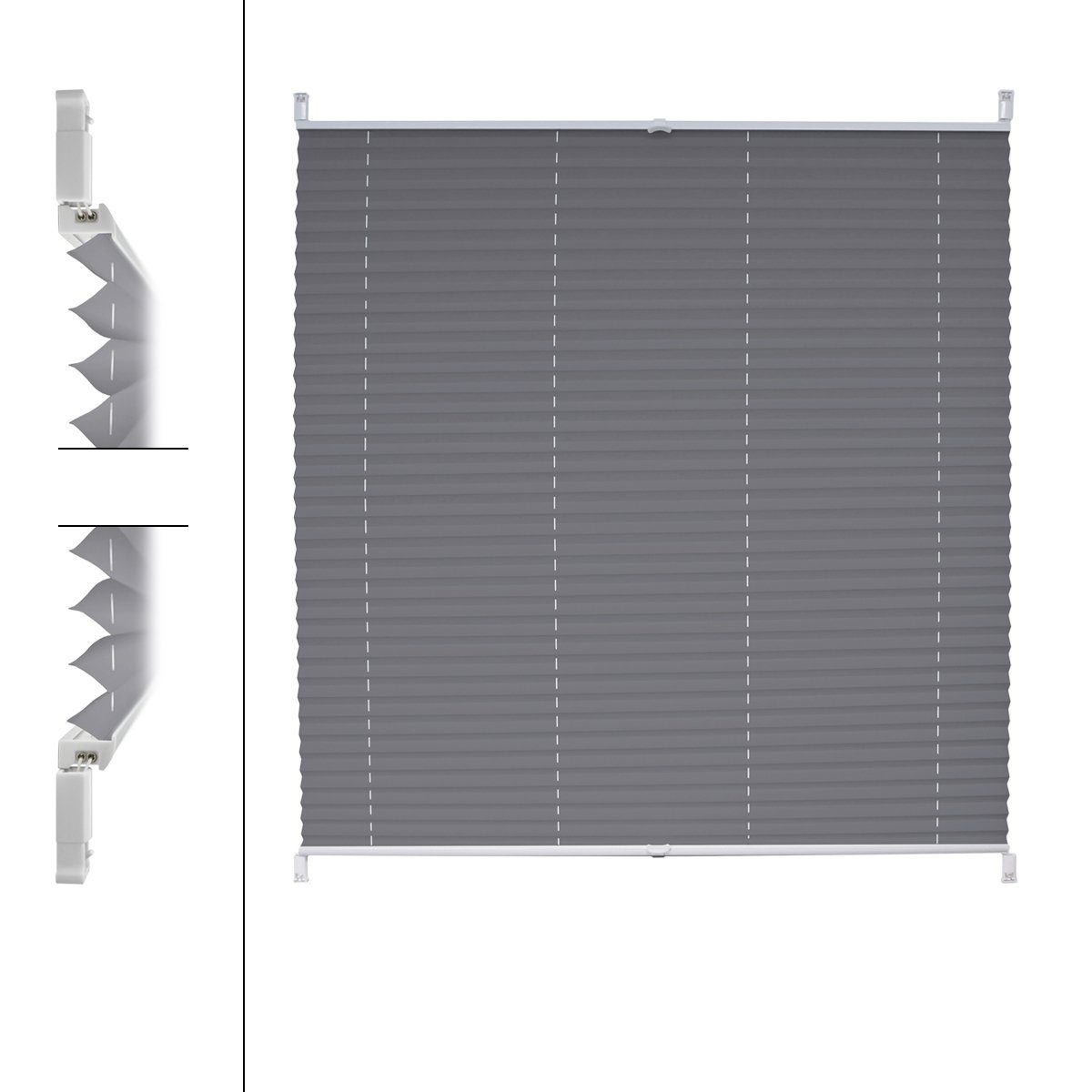 Grau Germany, 80x100cmKlemmfix grau, inkl. Befestigungsmaterial EasyFix inkl. Bohren ohne Plissee Befestigungsmaterial, 80x100 cm, ECD Klemmfix,