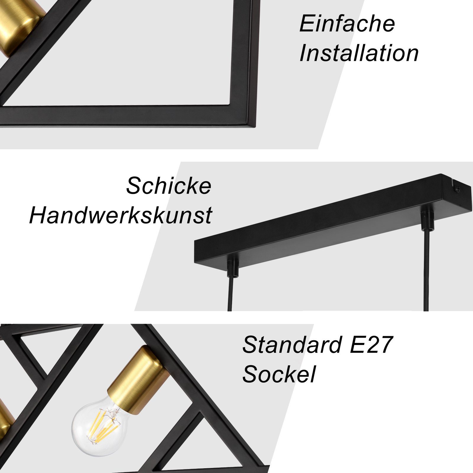 Nettlife Pendelleuchte Schwarz Hängeleuchte Pendellampe, Wohnzimmer Höhenverstellbar, E27 ohne Vintage Leuchtmittel, Küche Flammig Hängelampe für Arbeitszimmer 4 Schlafzimmer