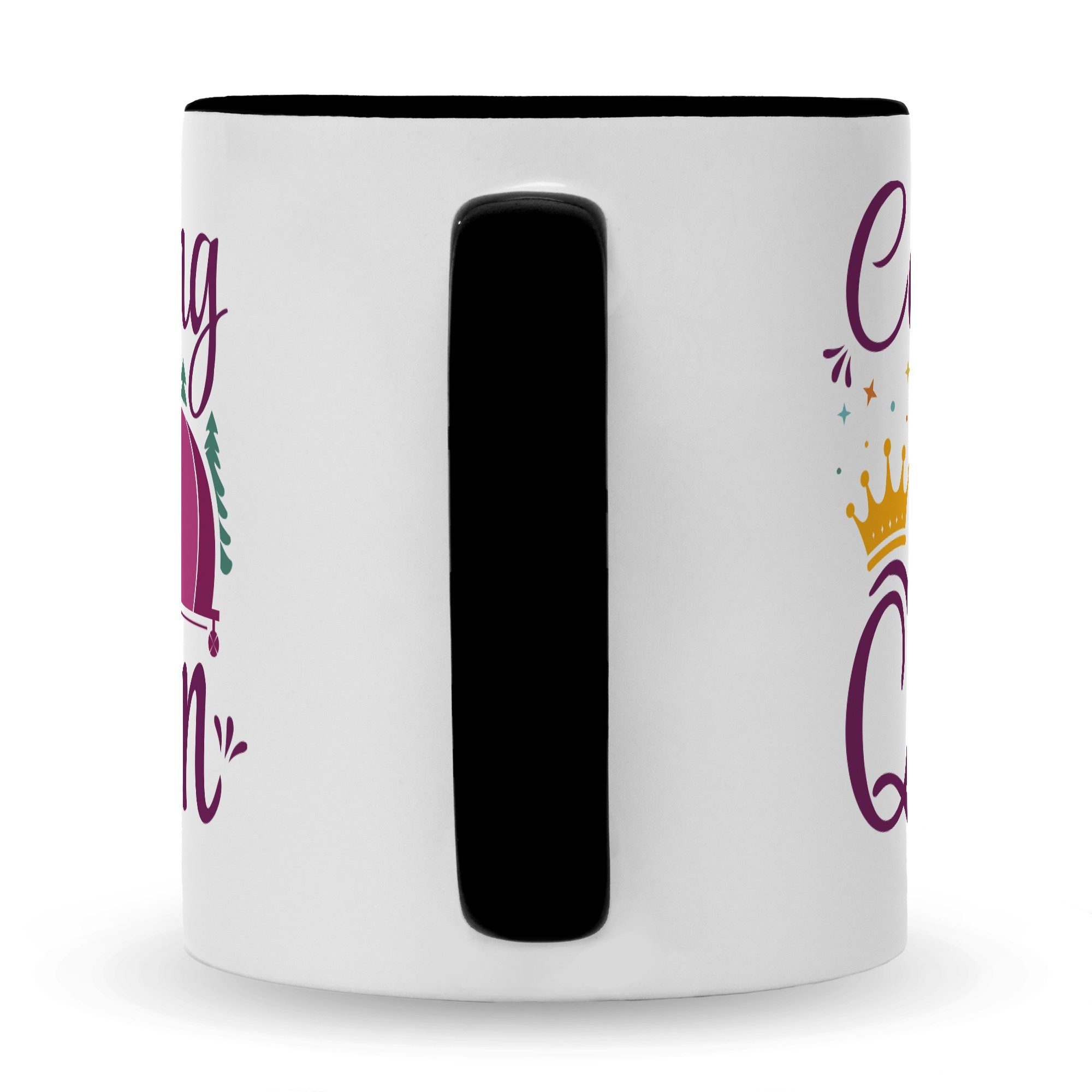 GRAVURZEILE Tasse mit Spruch - Camping Queen, Keramik, Farbe: Schwarz & Weiß