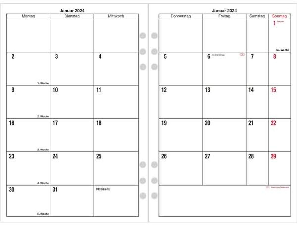 GÜSS Kalender Terminplaner Monatsübersicht Ringbucheinlage A5 4-fach gelocht Kalendarium 2027