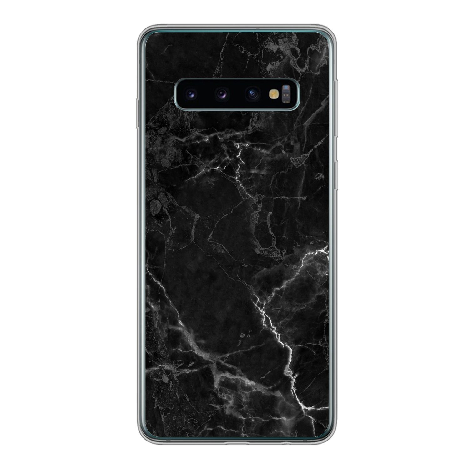 MuchoWow Handyhülle für Samsung Galaxy S10 Marmor - Schwarz - Weiß - Textur - Marmoroptik, Phone Case, Silikon, Schutzhülle Dünn