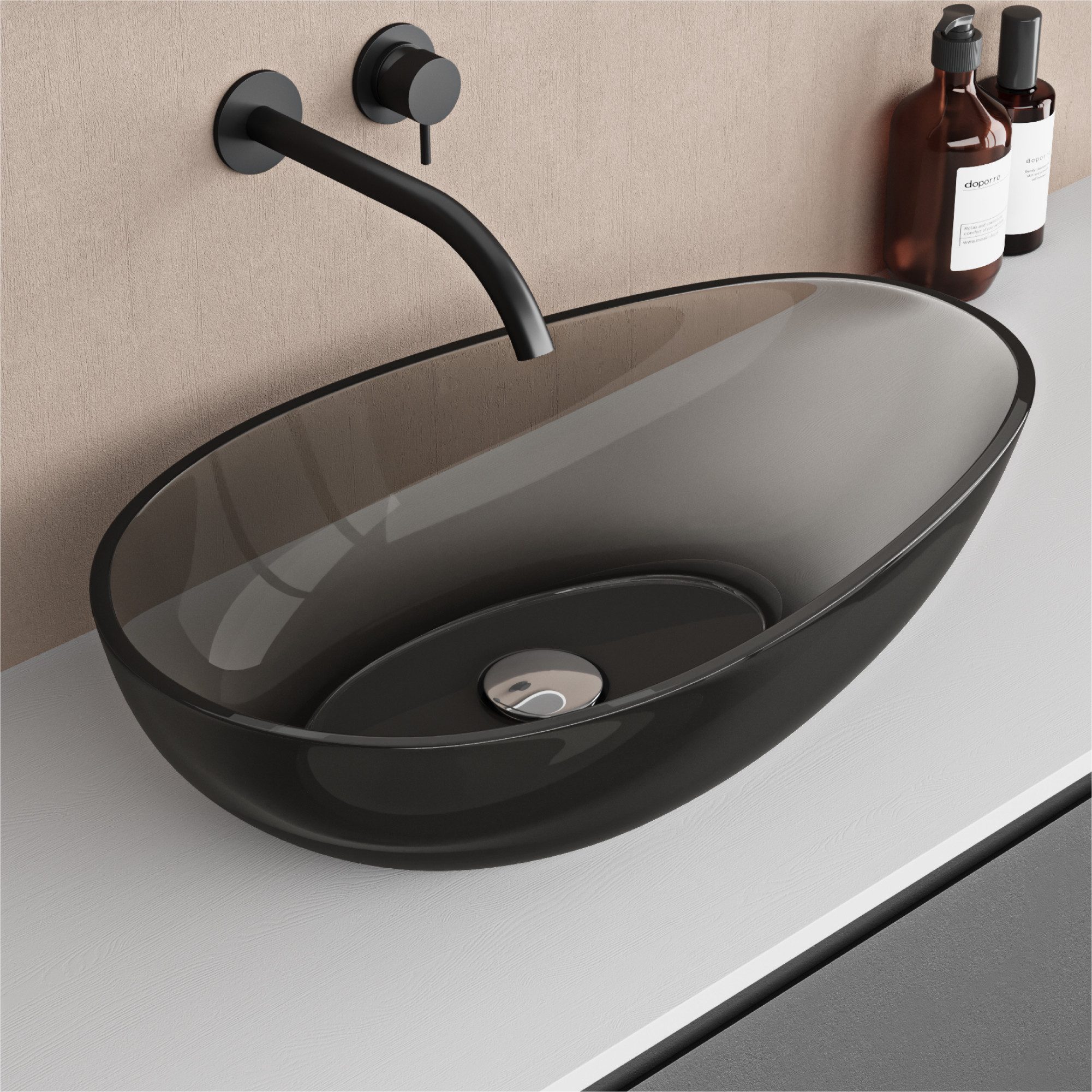 doporro Waschbecken Aufsatzwaschbecken Waschtisch Hängewaschschale Oval Col809, antibakteriell und leicht zu reinigen, hochwertiges Material
