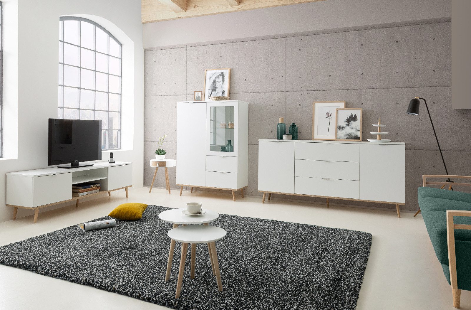 Furn.Design Kommode Lundby (Sideboard in weiß und Eiche Sonoma, Breite 120 cm), skandinavisches Design
