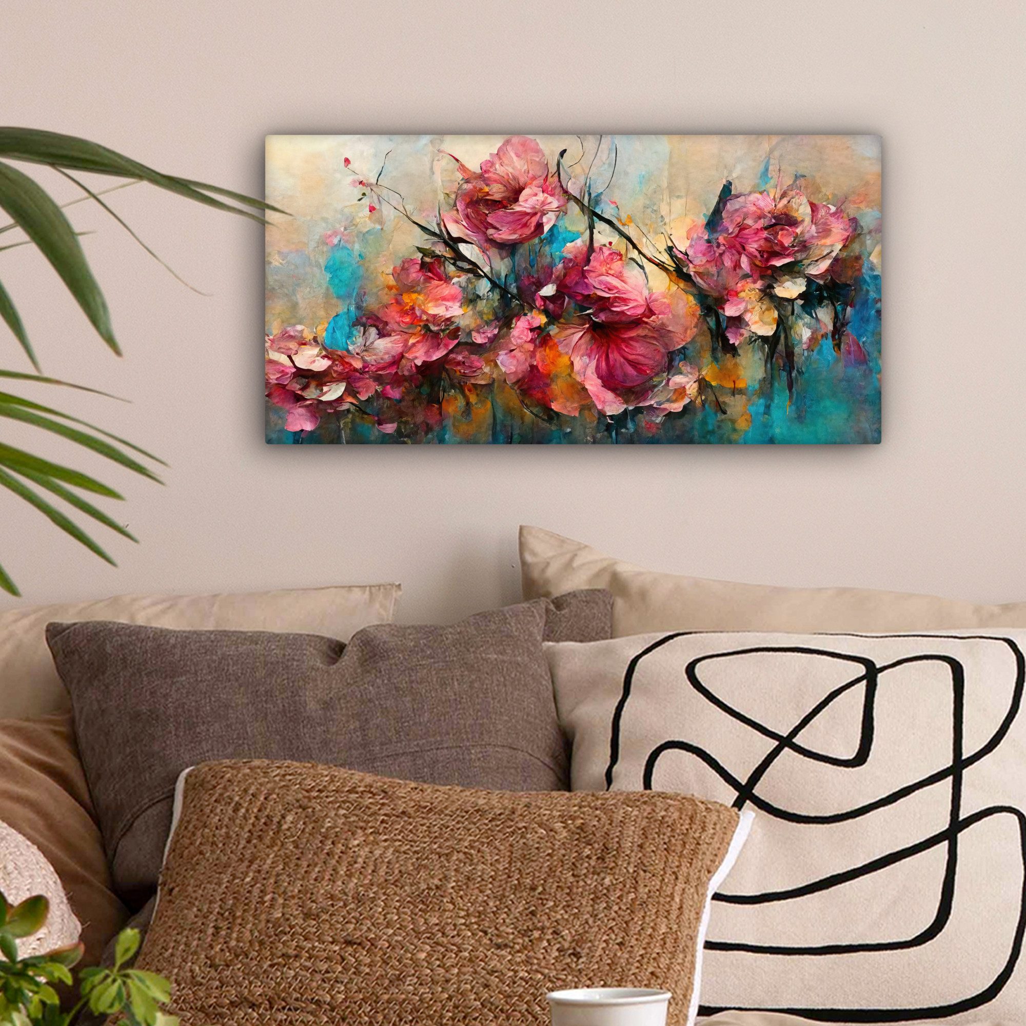 OneMillionCanvasses® Leinwandbild Panorama Kunst - Blumen - Rosa - Rosen - günstig online kaufen