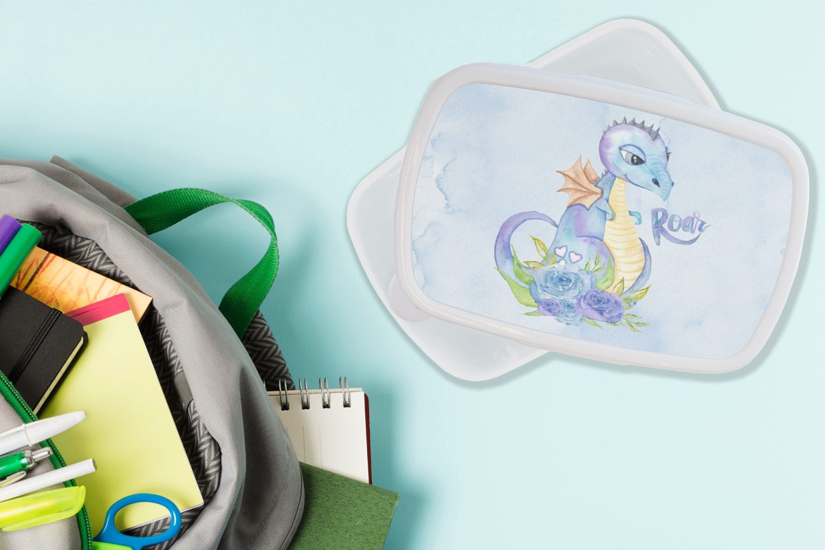 MuchoWow für für Dino und Mädchen - Kunststoff, und Erwachsene, (2-tlg), weiß Jungen Lunchbox Brotdose, - Kinderzimmer Brotbox Aquarell - Jungs Kinder, Kinder -