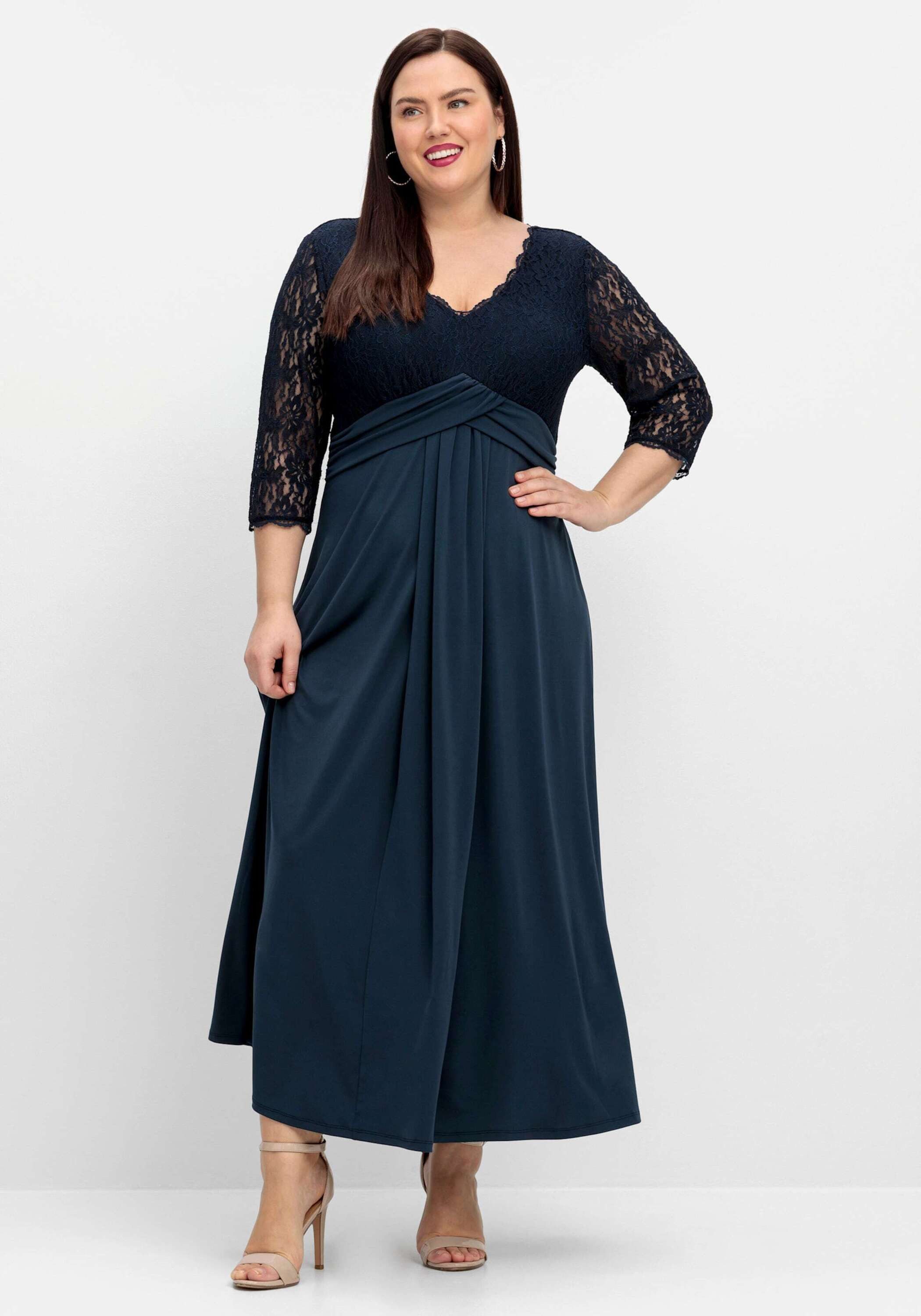 Sheego Etuikleid Abendkleid 3/4-Arm mit Oberteil aus floraler Spitze