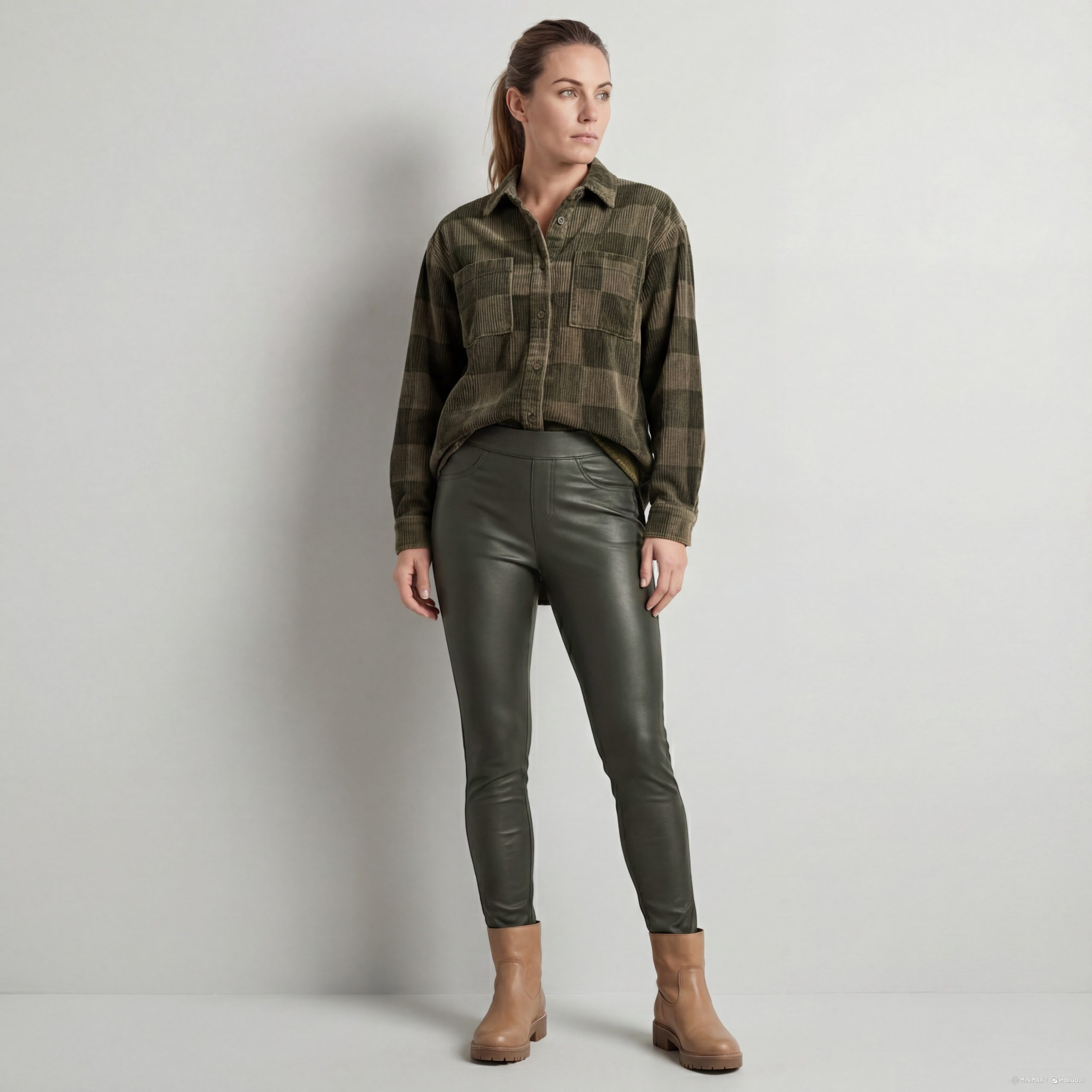 Aurela Damenmode Thermoleggings Damen Leder Hose gefütterte Leggings Kunstleder extra Slim, breiter Gummizug, moderner 5 Pocket-Style