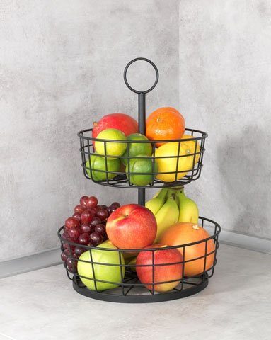 WENKO Etagere Multi-Korb-EtagÃ¨re, Metall, moderne Gemüse- und Obstschale mit Griff, 2-stöckiger Obstkorb