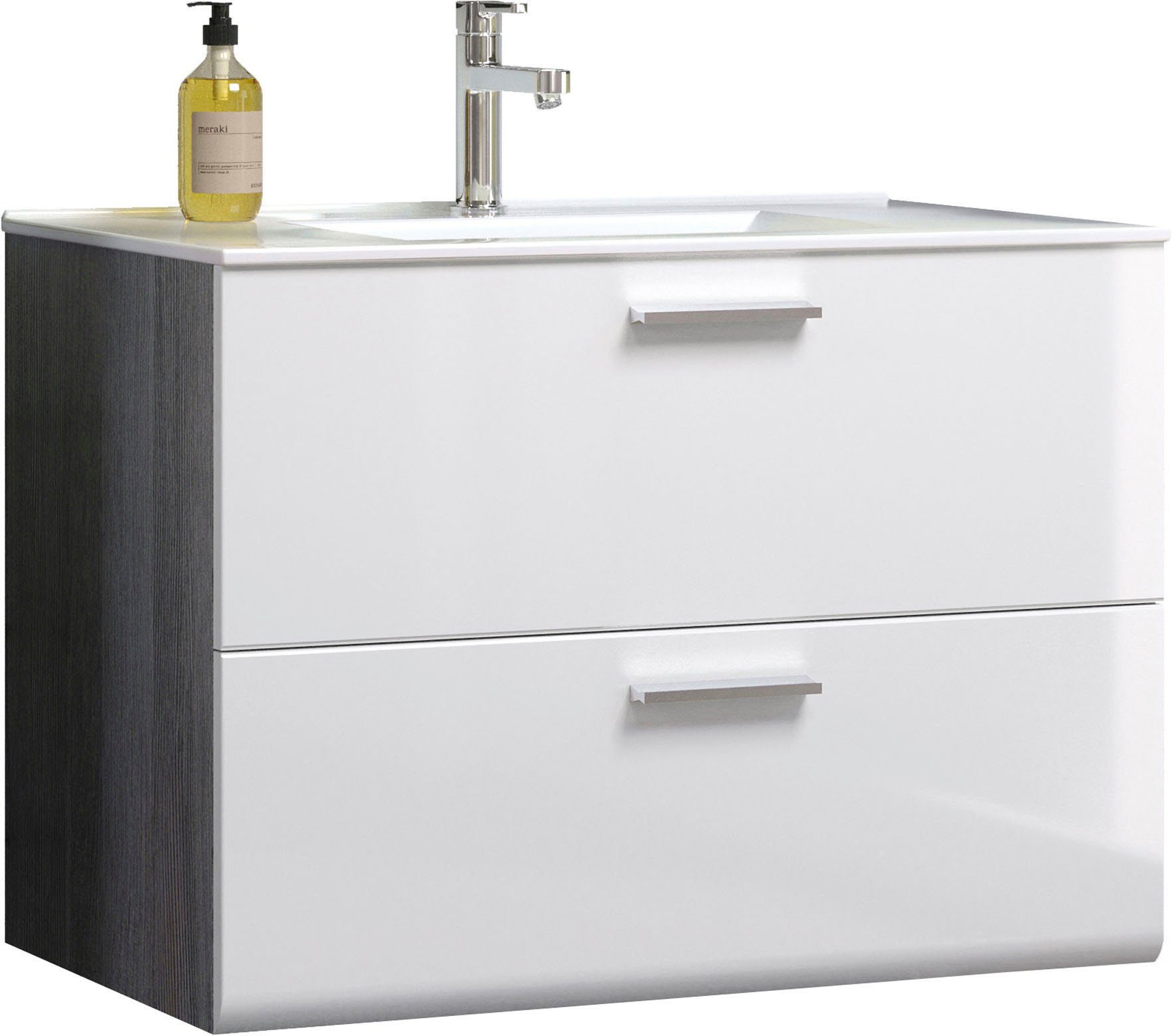 welltime Waschbeckenunterschrank Ravenna Breiter Hänge-Waschbeckenunterschrank mit Einsatzwaschbecken