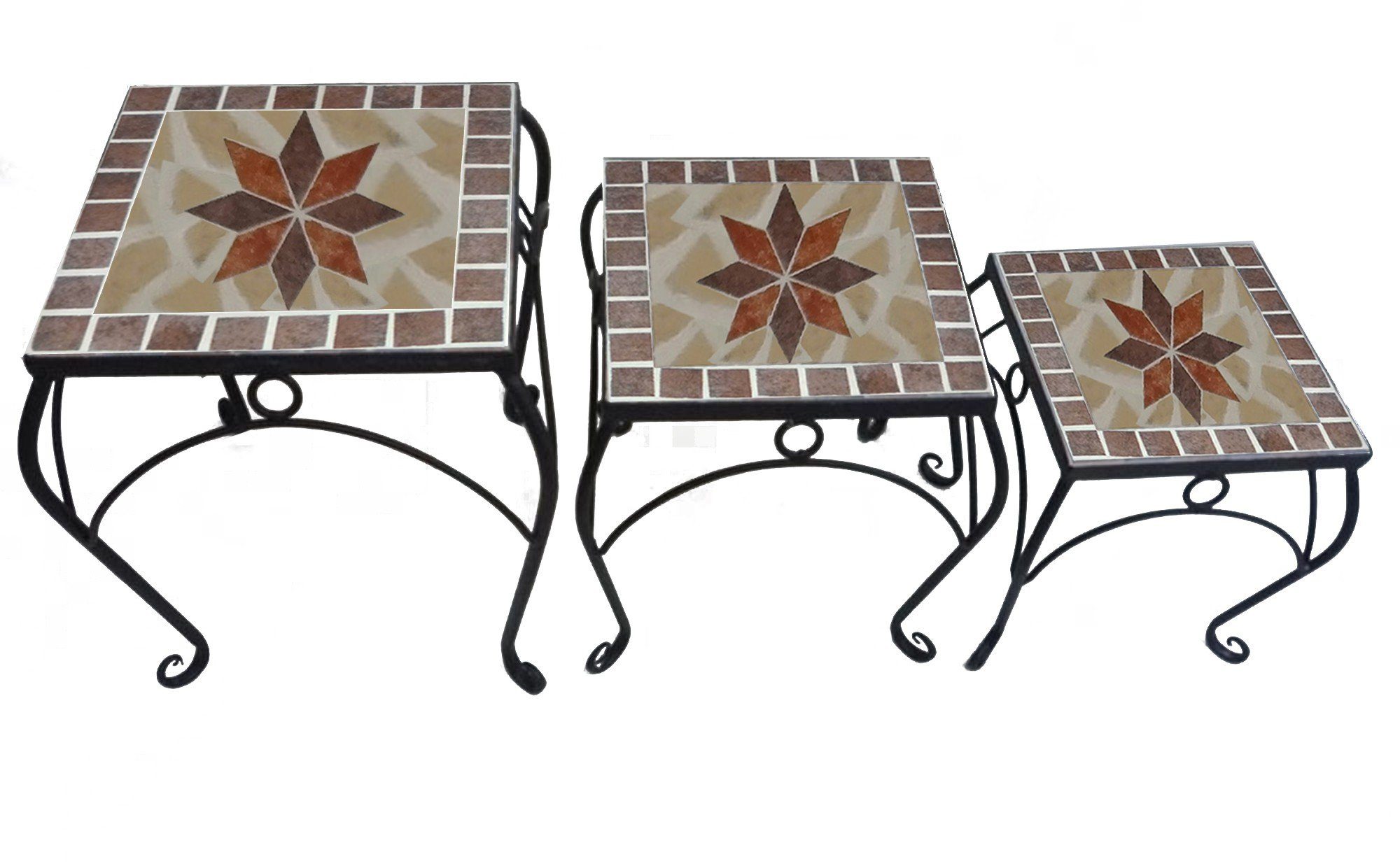 GartenHero Beistelltisch 3er Set Blumenhocker / Beistelltische quadratisch im Mosaik-Design (1, 1-St)