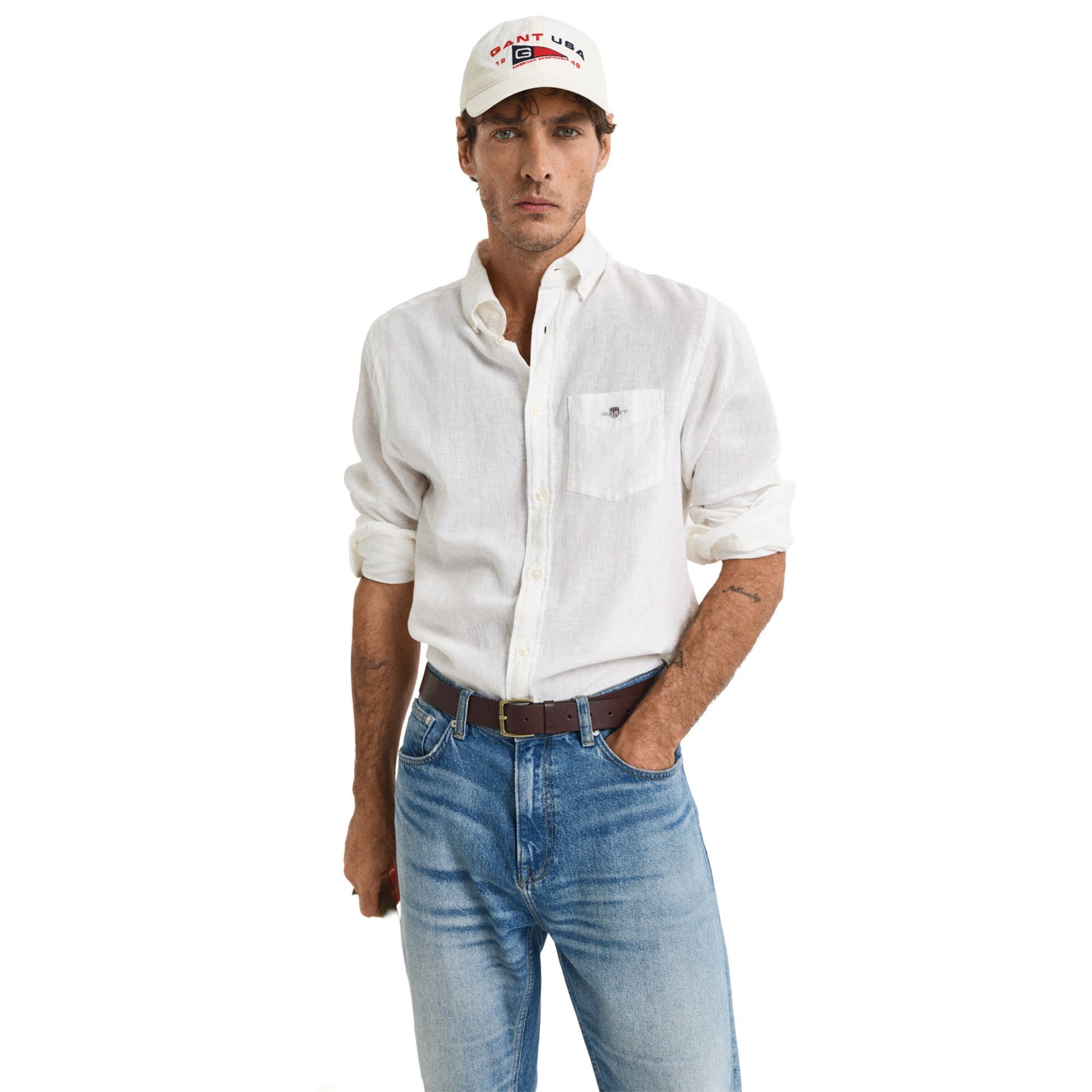 Gant Businesshemd Herren Hemd 1er Pack Leinen