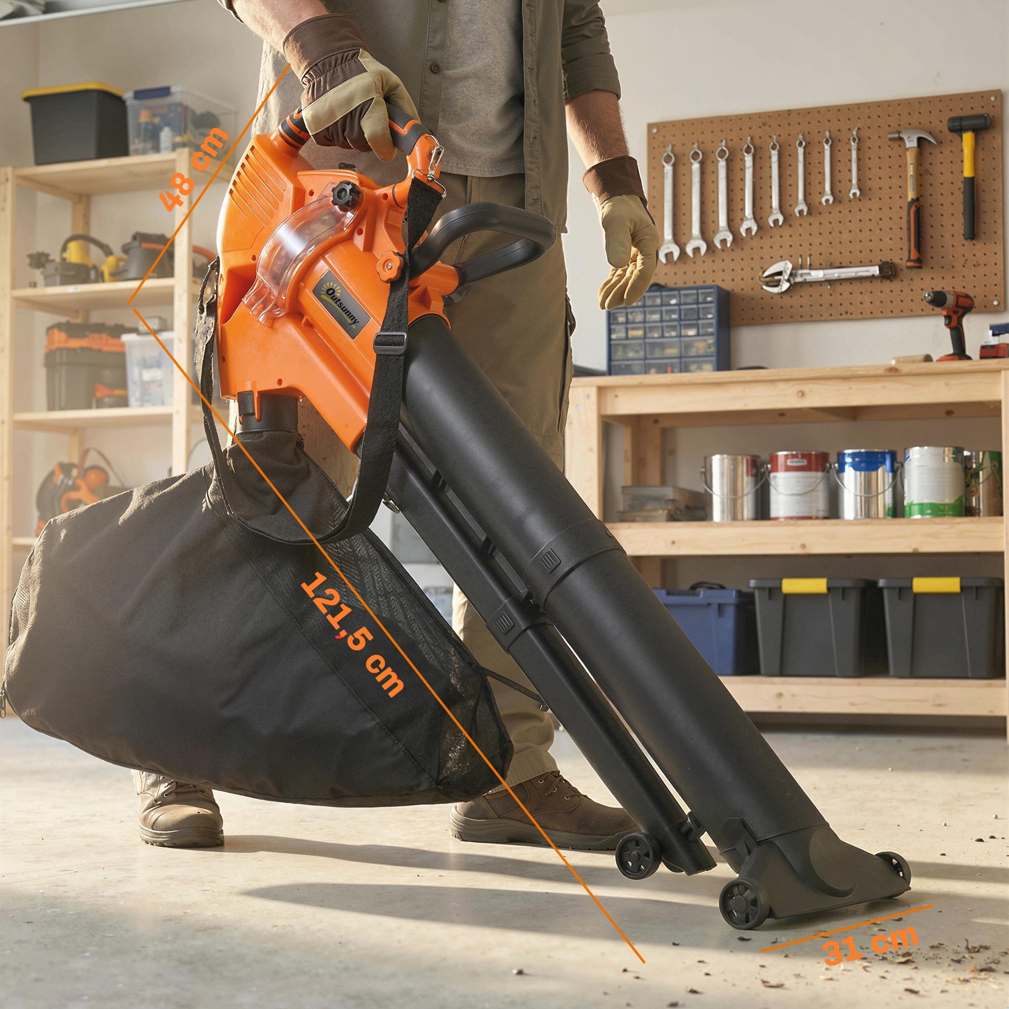 Outsunny Elektro-Laubbläser Laubbläser und -sauger 3000W 3-in-1, 40L Auffangbeutel, Gebläse, (3000W 3-in-1 Laubbläser und -sauger, 1 St., Elektrischer Laubbläser und Staubsauger), für Rasenpflege, Garten, Terrassen, Orange