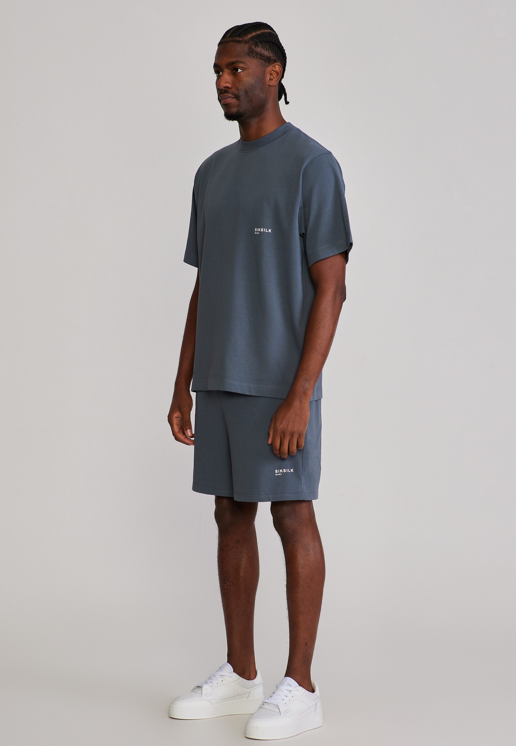 Siksilk Sweatanzug SikSilk Herren Grau T-Shirt and Shorts Set – Bild 4 von 5