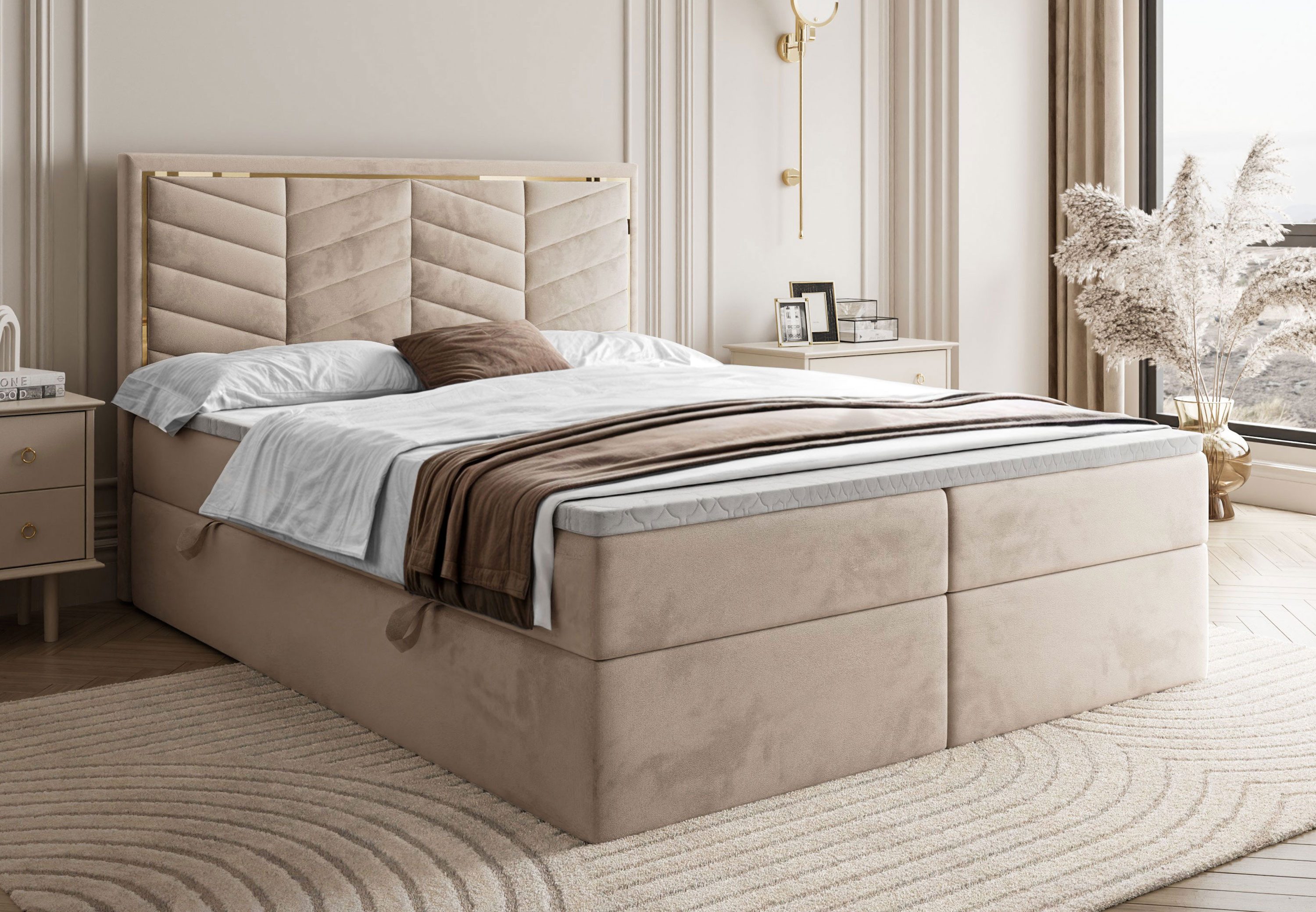Lookway Boxspringbett AURORA mit Bettkasten und Topper (Bett mit topper)