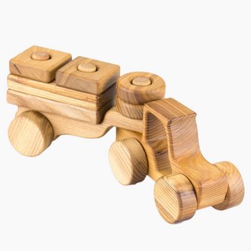 Lotes Toys Spielzeug-Transporter Steckspielzeug Holz Traktor mit Anhänger, (8-tlg), aus fein geschliffenem Eschenholz.