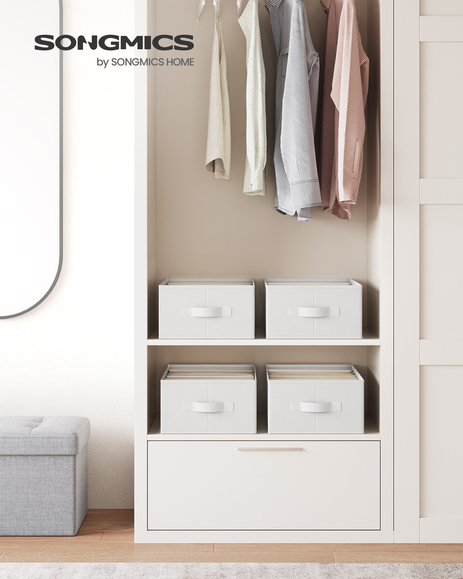 SONGMICS Aufbewahrungsbox Kleiderschrank-Organizer, 42 x 30 x 17 cm, für Hosen, Kleidung (4 St), 6 Fächer, Schubladen-Ordnungssystem, Ordnungsboxen faltbar