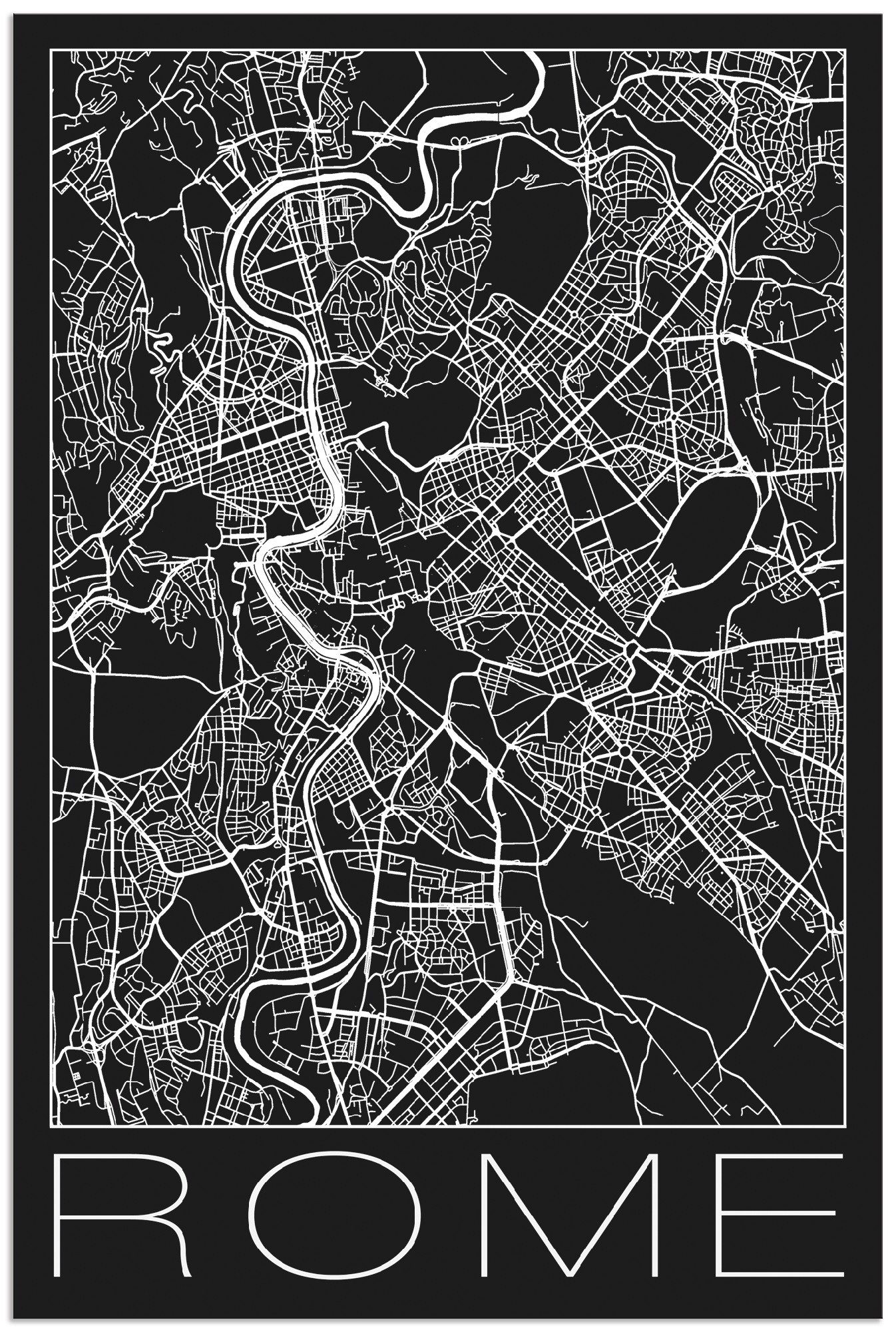 Artland Wandbild Retro Karte Rom Italien Schwarz, Italien (1 St), als Alubild, Leinwandbild, Wandaufkleber oder Poster in versch. Größen | Poster