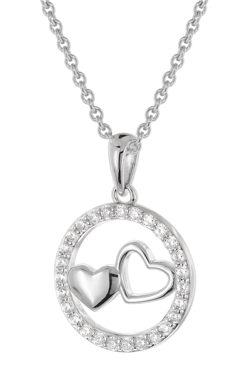 Kette mit Anhänger Damen Silber-mit Zirkonia Herz-Anhänger