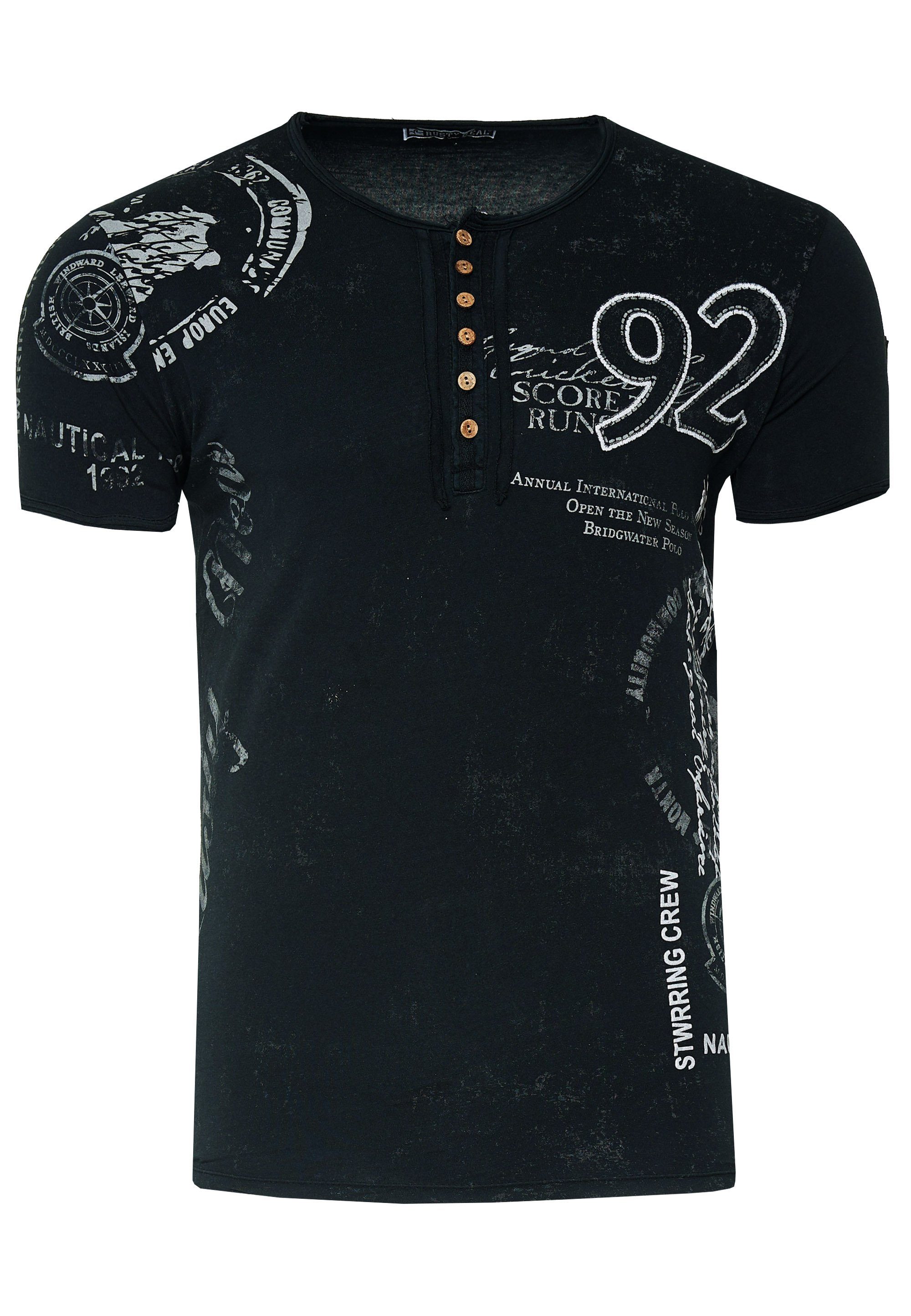 Rusty Neal T-Shirt schwarz-weiß mit seitlichem Print