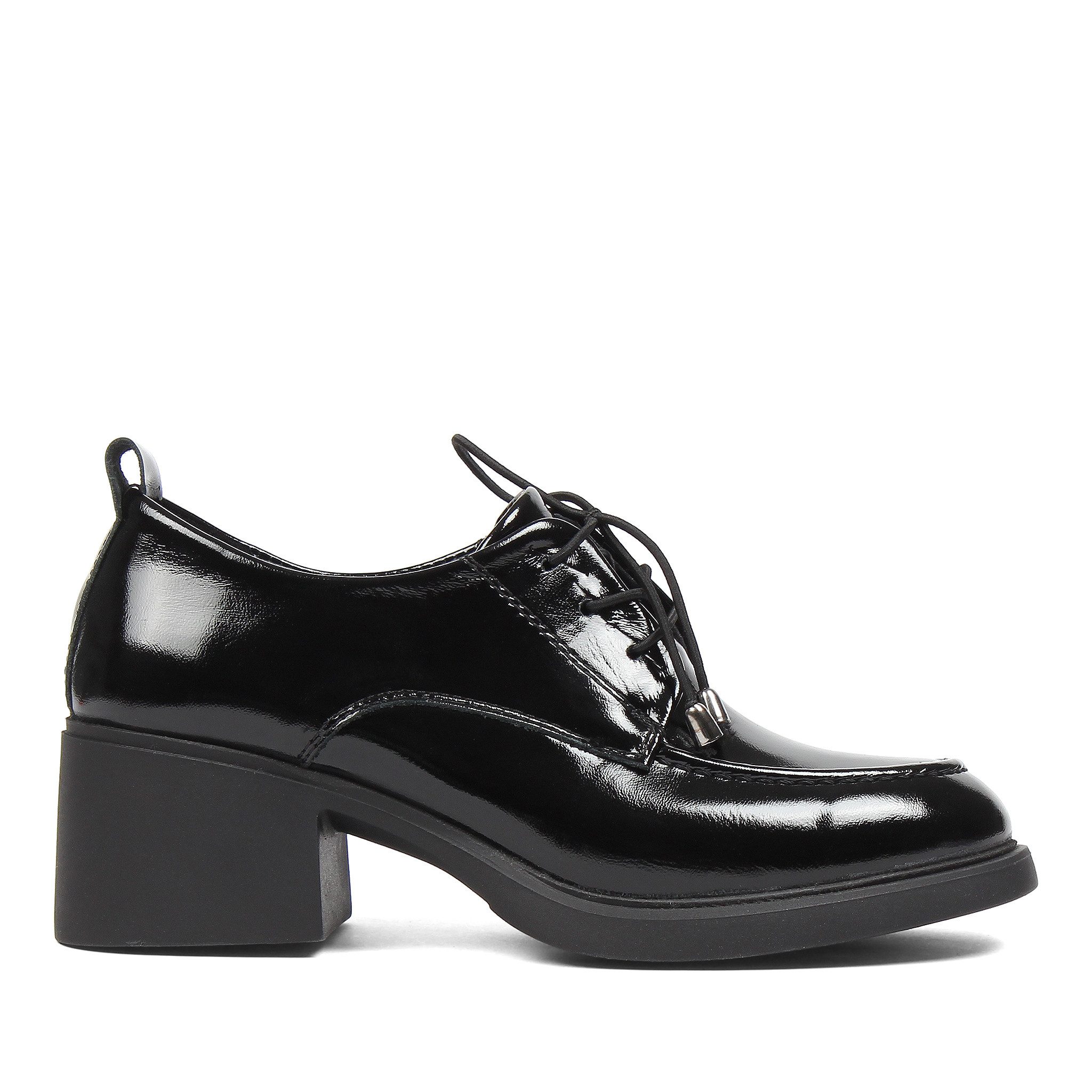 Celal Gültekin Plateau Schnürer Blockabsatz College Retro Damen Schnürschuh Lackleder, Echtleder-Futter & Decksohle, Schwarz