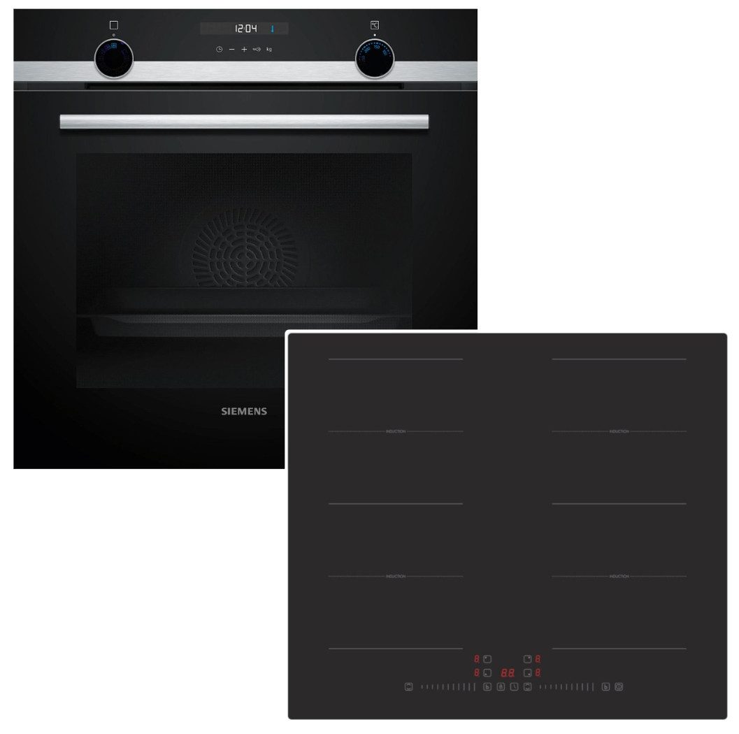 SIEMENS Backofen-Set Backofen 3DHeißluft Hydrolyse +PKM Induktionsfeld Flexzonen Boost, Hydrolyse