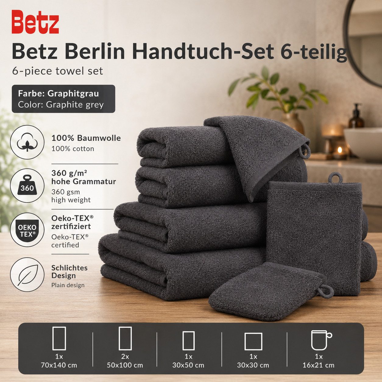 Betz Handtuch Set 6 TLG. Handtuch Set Handtücher Berlin, 100% Baumwolle (set, 6-St)