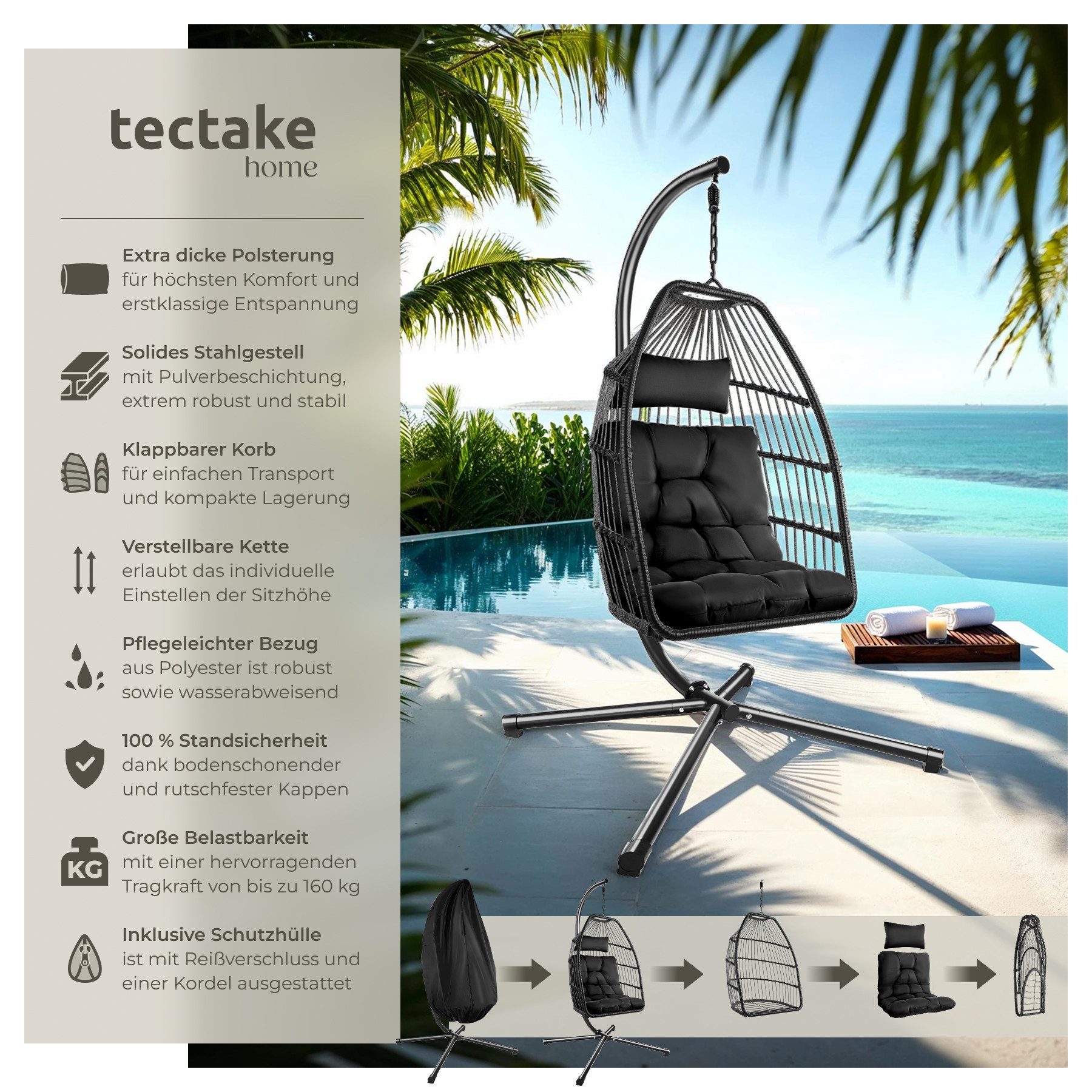 tectake Hängesessel Schaukelstuhl Ariane mit Gestell günstig online kaufen
