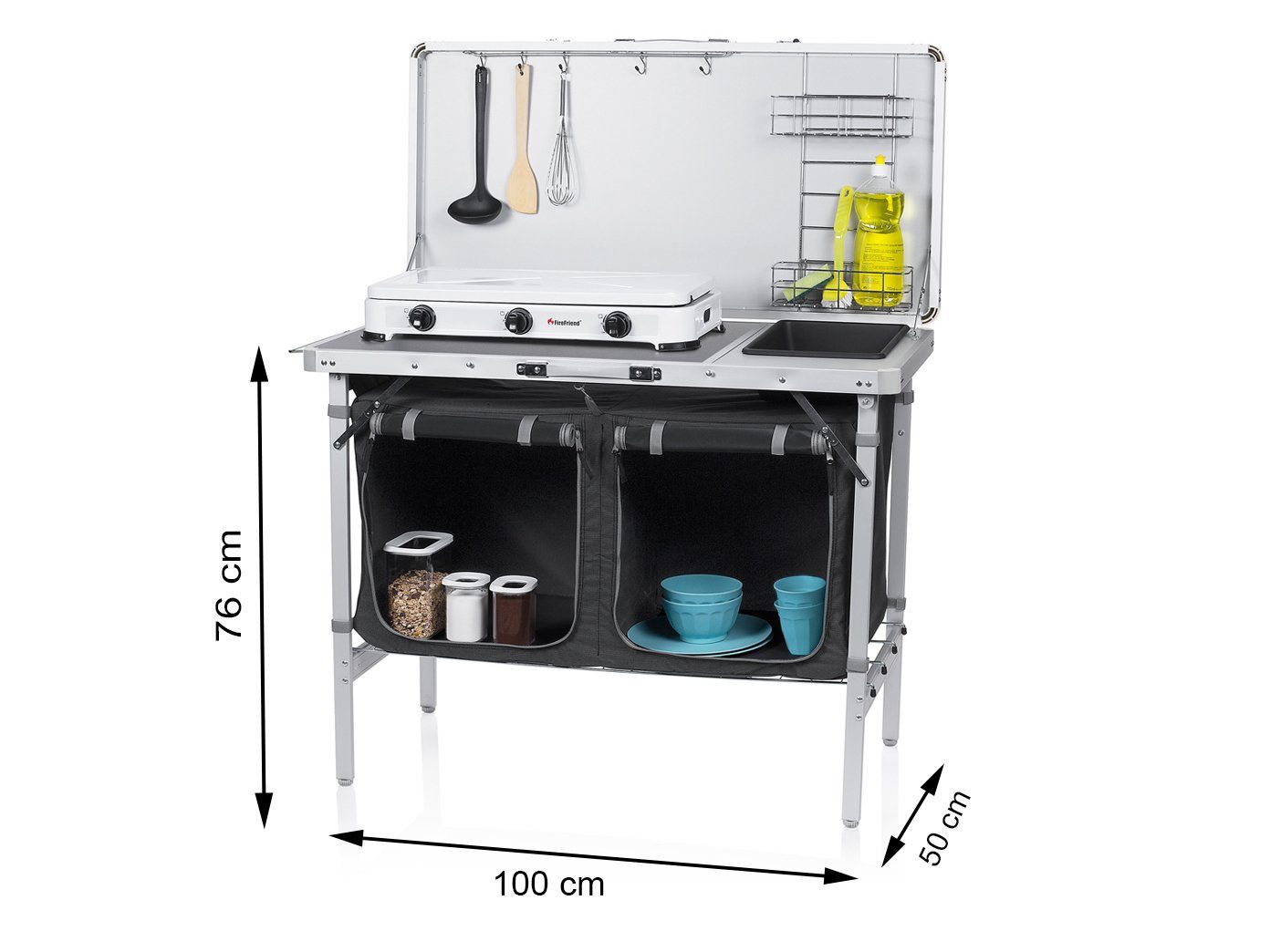 Campart Spülenschrank mobile Küchenbox mit Spüle Outdoor Küchenschrank  faltbar Camper Küche