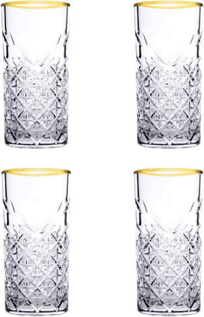 Pasabahce Longdrinkglas Timeless Trinkgläser Set, Glas gold, Set aus 4 Бокалы для лонгдринкаn