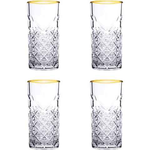 Pasabahce Longdrinkglas Timeless Trinkgläser Set, Glas gold, Set aus 4 Longdrinkgläsern