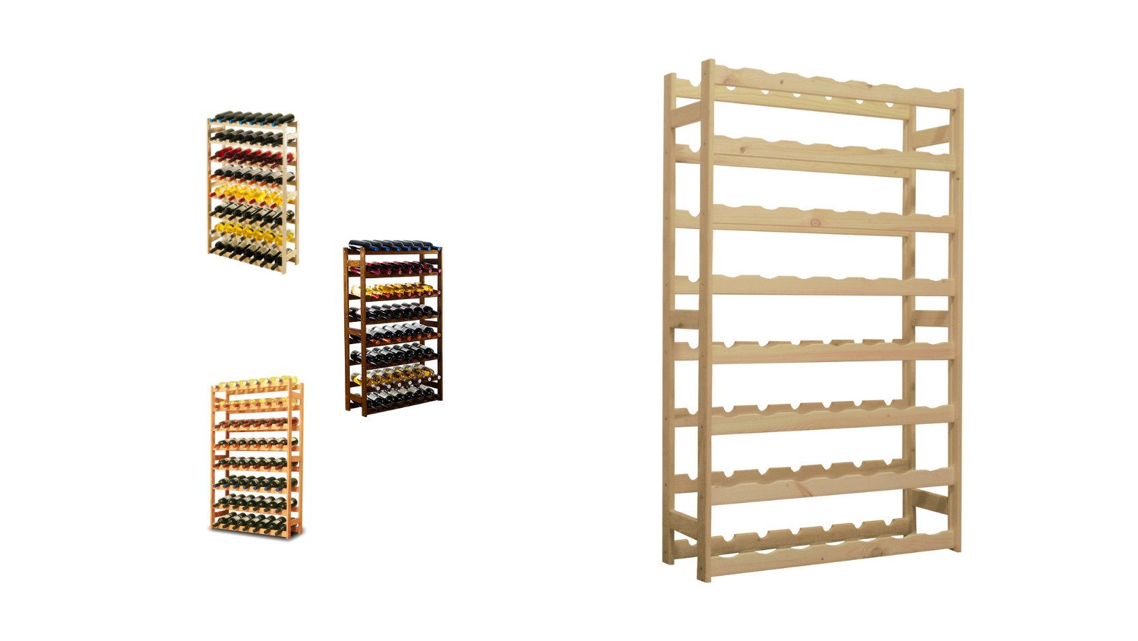 Modo24 Weinregal Flaschenregal Holzregal Flaschenständer Varianten 12 bis 91 Flaschen, RW1 Getränkeregal, 3 Farben, FSC Holz Nachhaltig