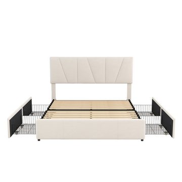 Fangqi Polsterbett 160*200cm großes gepolstertes Doppelbett mit vier Schubladen, mit vier bettschubladen