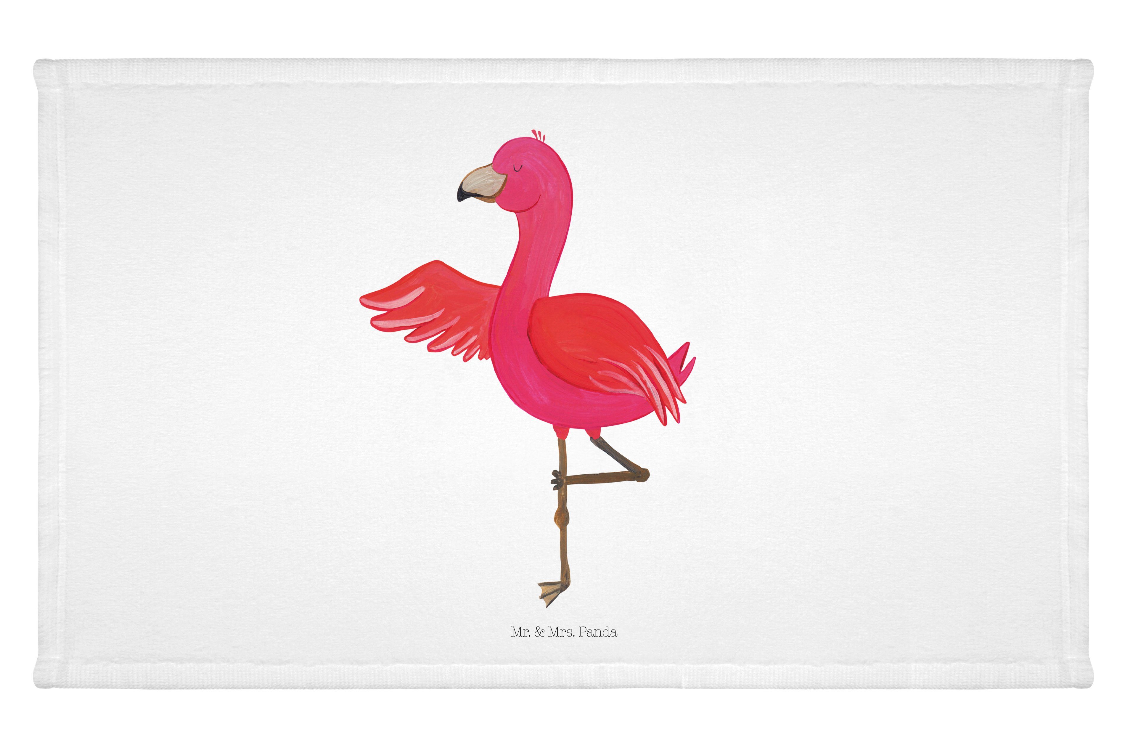 & Flamingo Panda Gästetuch, Mr. Mrs. Rosa, - Handtuch Weiß Achtsam, (1-St) Yoga - Geschenk, Yogi, Baum,