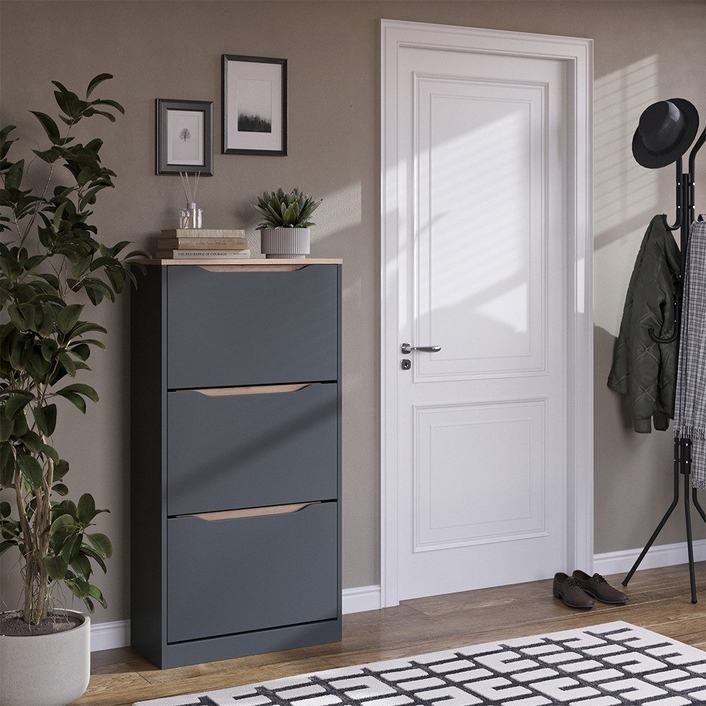 Vicco Schuhkipper Ruben, Anthrazit/Artisan-Eiche, 60.2 x 120 cm mit 3 Kippfächern