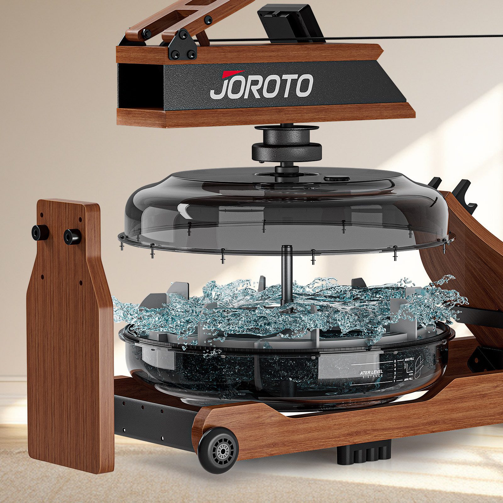 JOROTO Rudergerät für Zuhause Wasserrudergerät aus Holz, aus Eiche, Klappbares Rudergerät für zu Hause mit Bluetooth Display