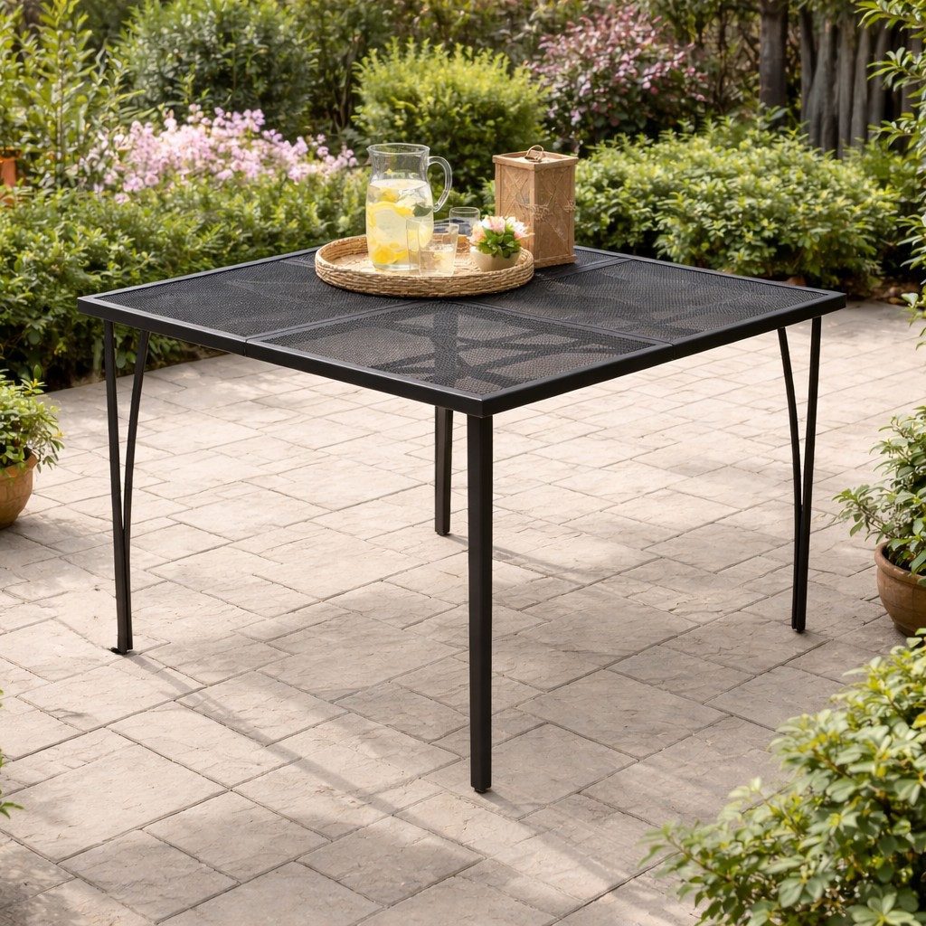 DEGAMO Gartentisch CLASSIC, 100x100cm, stabiles Stahlgestell, Tischplatte Streckmetall anthrazit