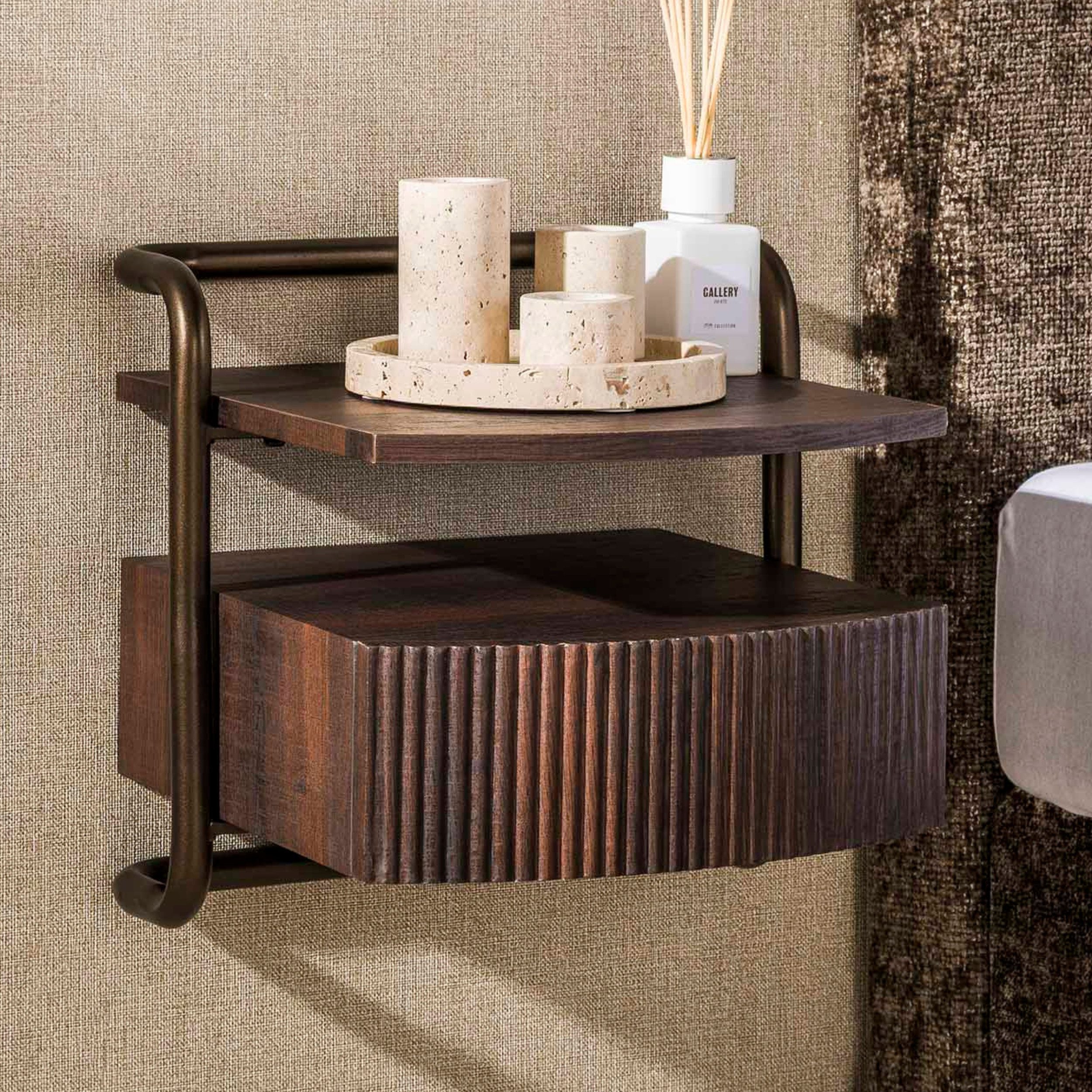 alesvelt Nachttisch BEND 3D-OAK Kompakte schwebende Rohrrahmen-Konsole (1-Tisch), 35x39x37cm, Eichenholzoptik