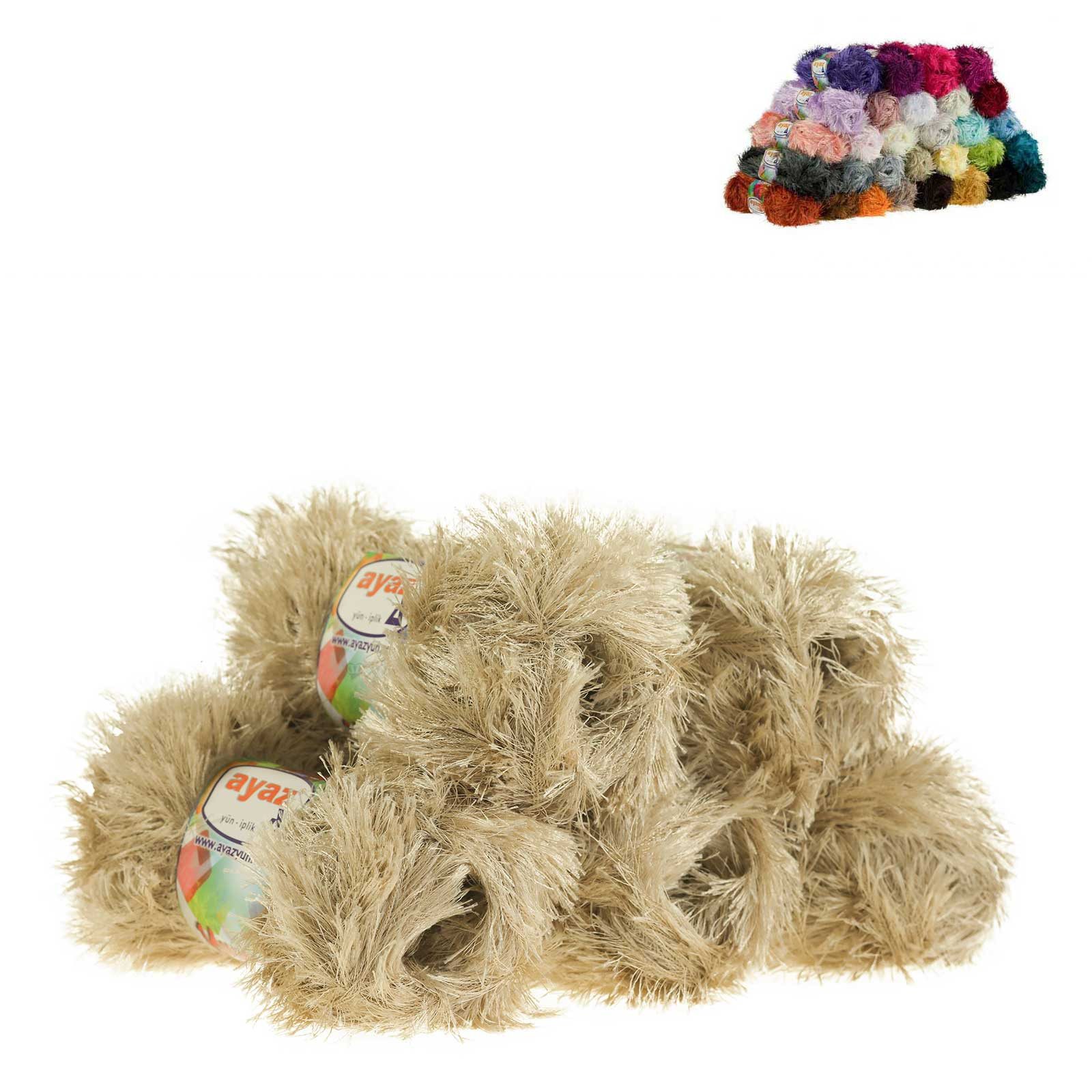 AYAZ Fransen-Strickgarn Yumos 5 Knäuel à 150 m 100 g Strickwolle Häkelwolle, 5 m (Paket, 5-St), 2199 hellbeige