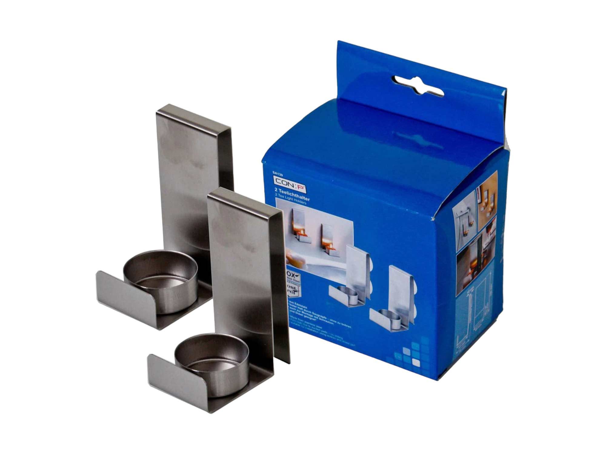 CON:P Teelichthalter (2 St), Teelichthalter Edelstahl 2 Stück Wandhalter inkl. Saugnäpfe 4,5x10cm