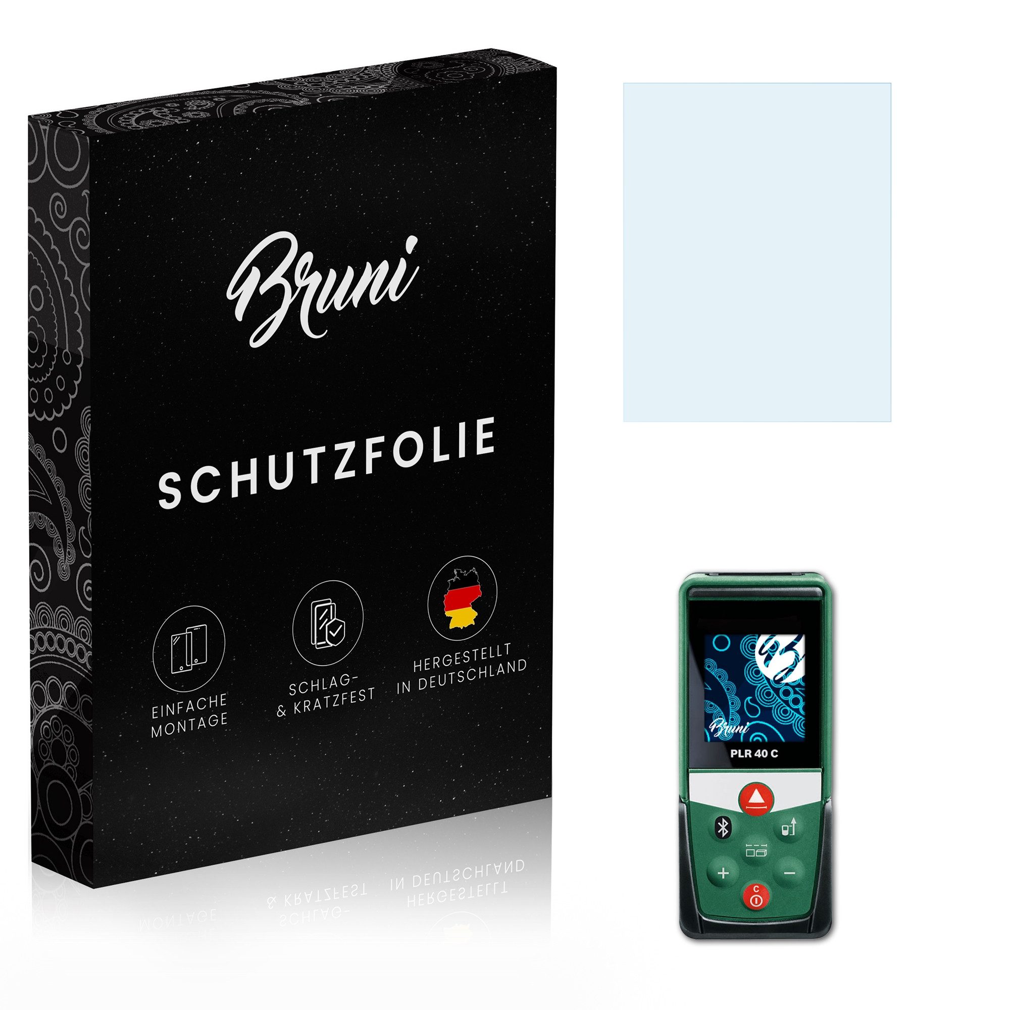 Bruni Schutzfolie Glasklare Displayschutzfolie für Bosch PLR 40 C, (2 Folien), praktisch unsichtbar
