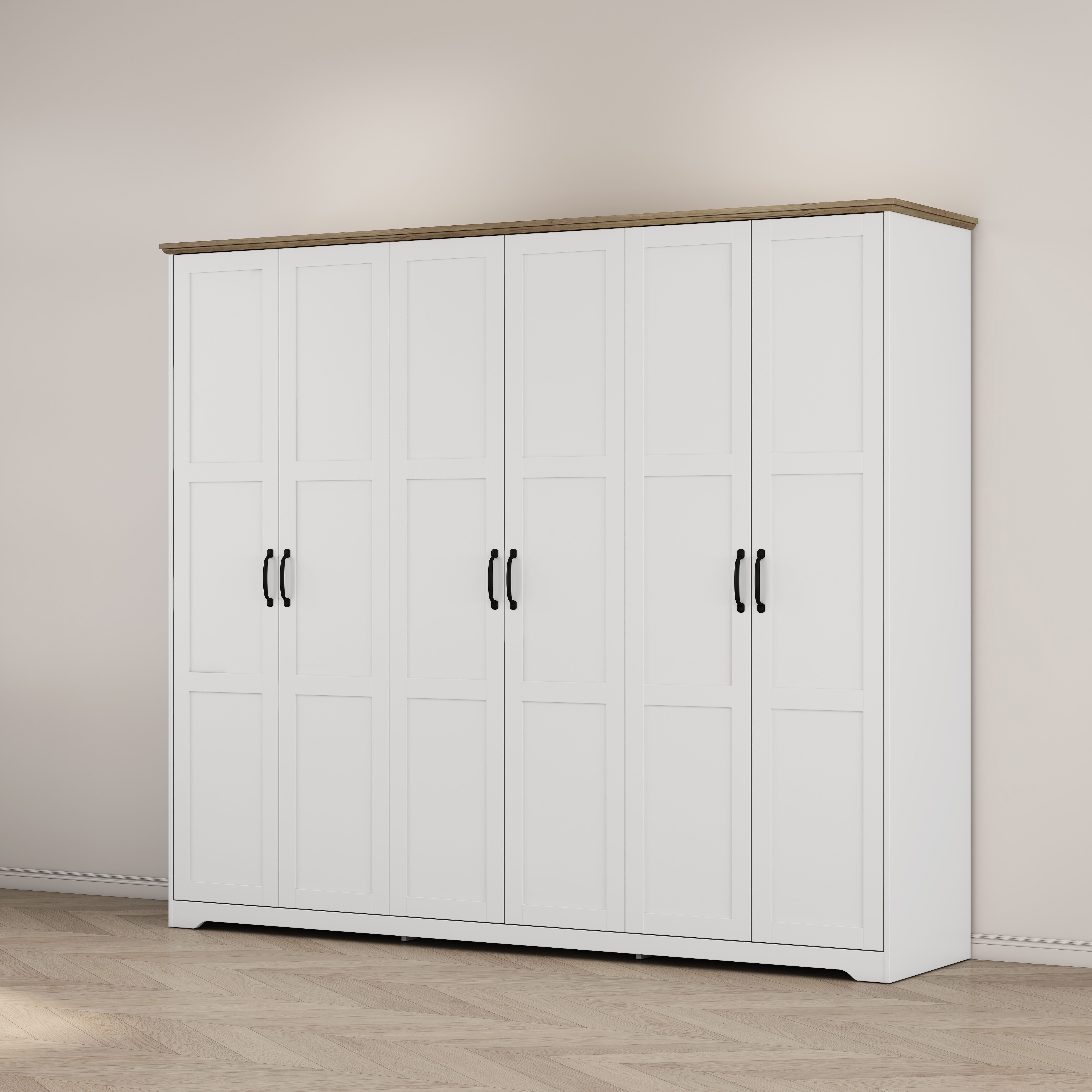 OTTO home Kleiderschrank Emmilia Schrank Schlafzimmerschrank im Landhaus Design (Mit vielen Einlegeböden und Softclose) Landhaus Schrank mit 6 Türen Breite 226,5cm Höhe 2m