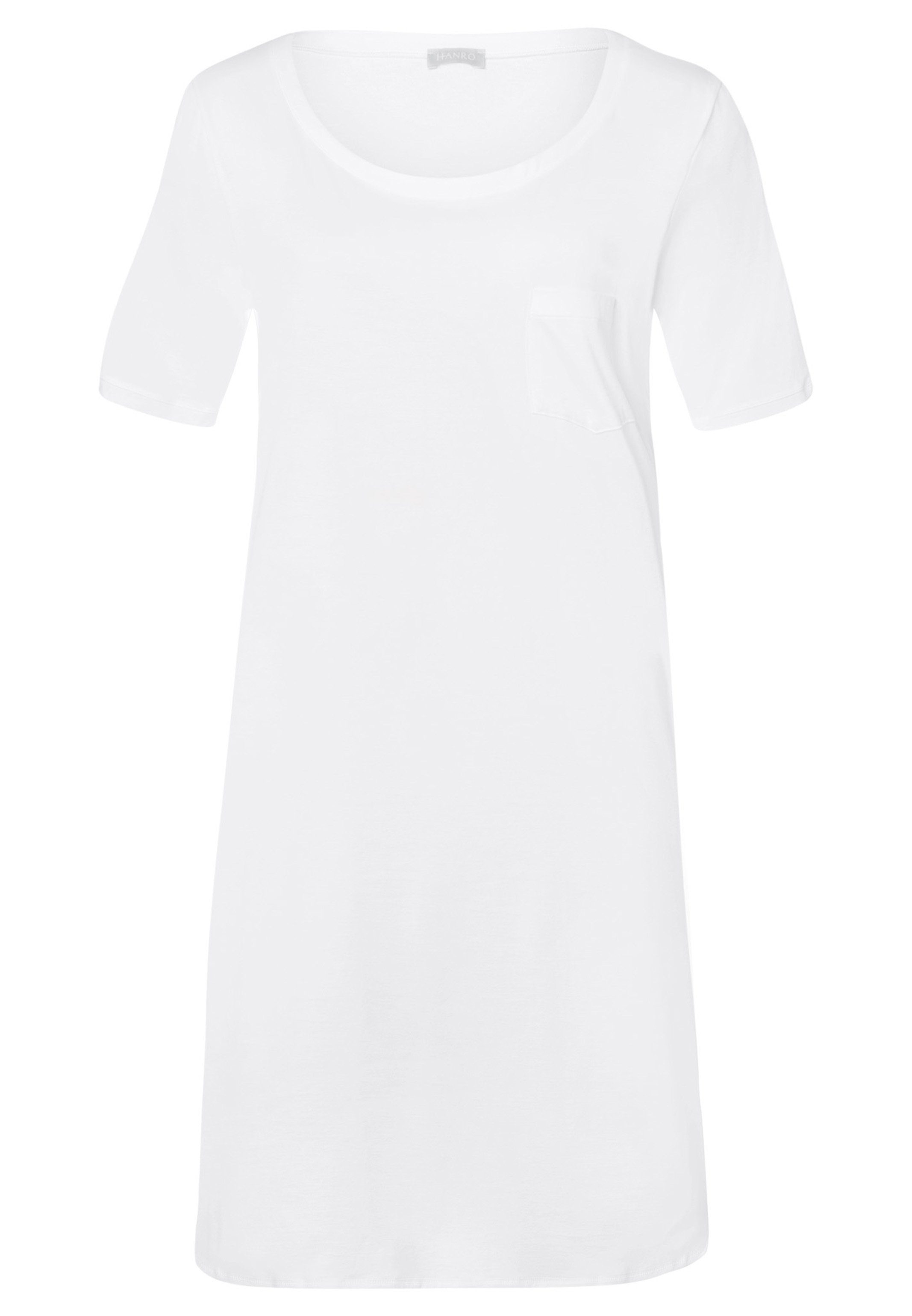 Voile-Blende - Zarte Nachthemd Nachthemd Weiß am - Baumwolle Cotton Hanro Rundhals-Ausschnitt (1-tlg) Deluxe