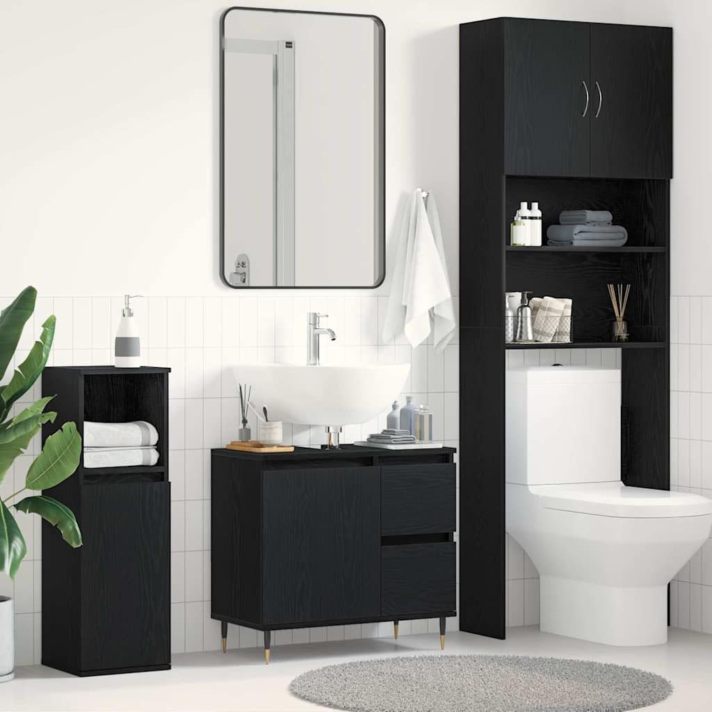 vidaXL Badezimmerspiegelschrank Badezimmerschrank Schwarz Eichen-Optik 65 x 33 x 60 cm (1-St)