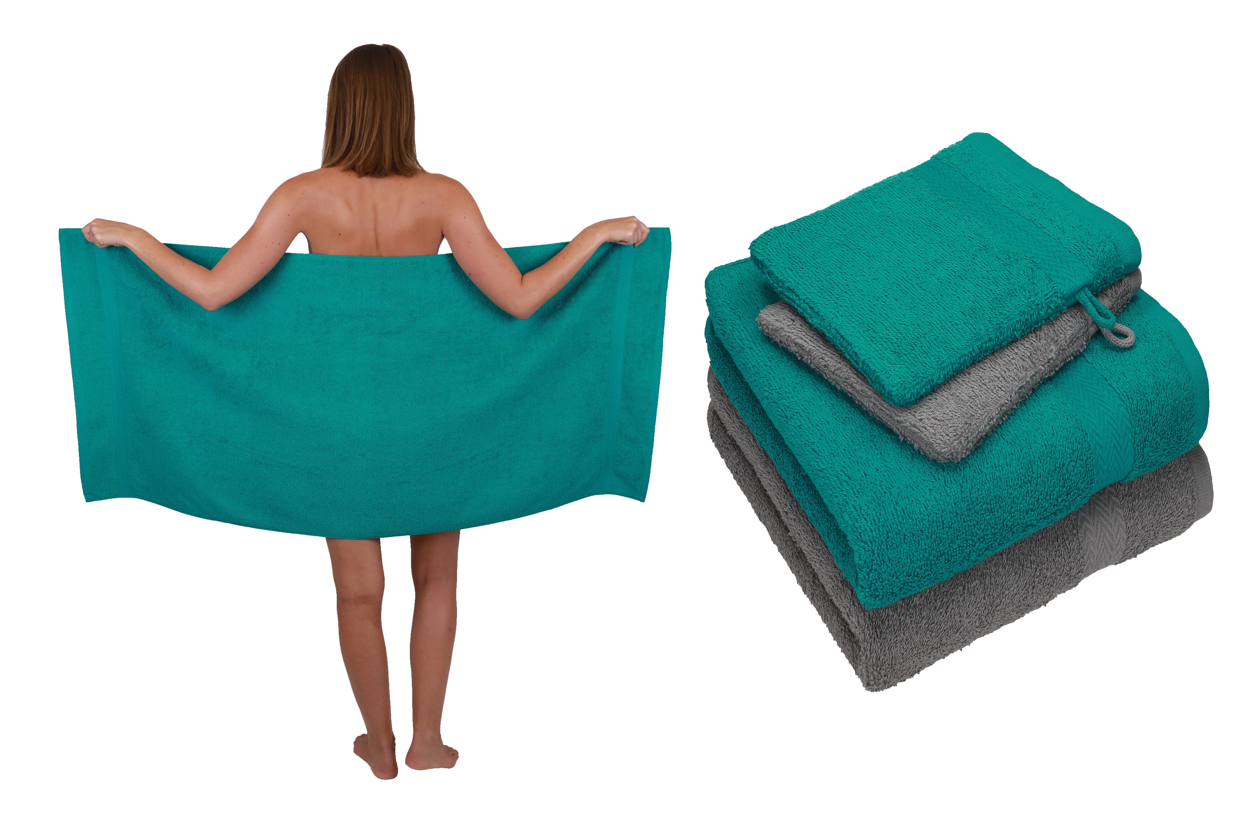 Betz Handtuch Set Betz 5 TLG. Handtuch Set Single Pack 100% Baumwolle 1 Duschtuch 2 Handtücher 2 Waschhandschuhe, Baumwolle, (5-tlg) smaragd