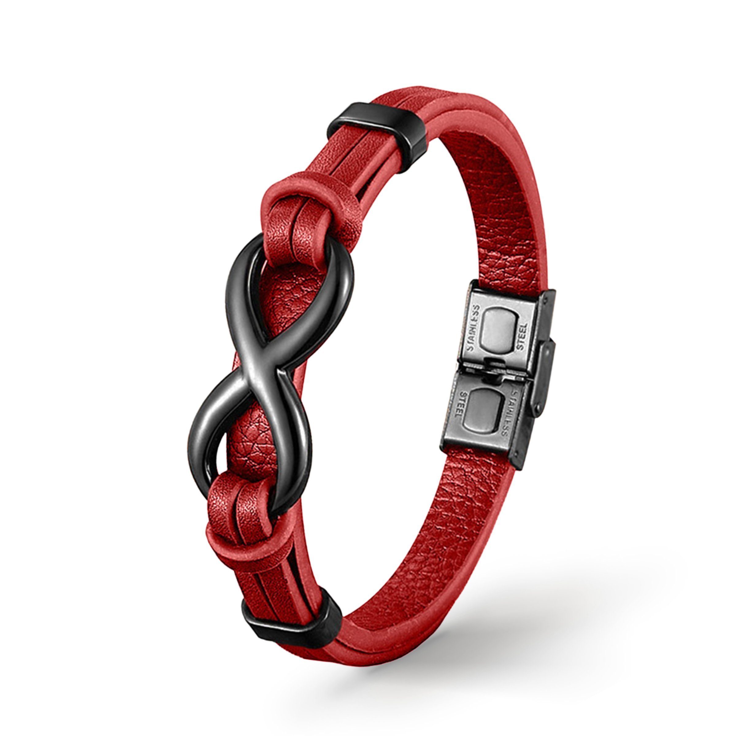 UNIQAL.de Lederarmband Unendlichkeit Leder Armband "INFINITY" Herren (Edelstahl, Echtleder, Casual Style, Handgefertigt), Designed in Germany Red