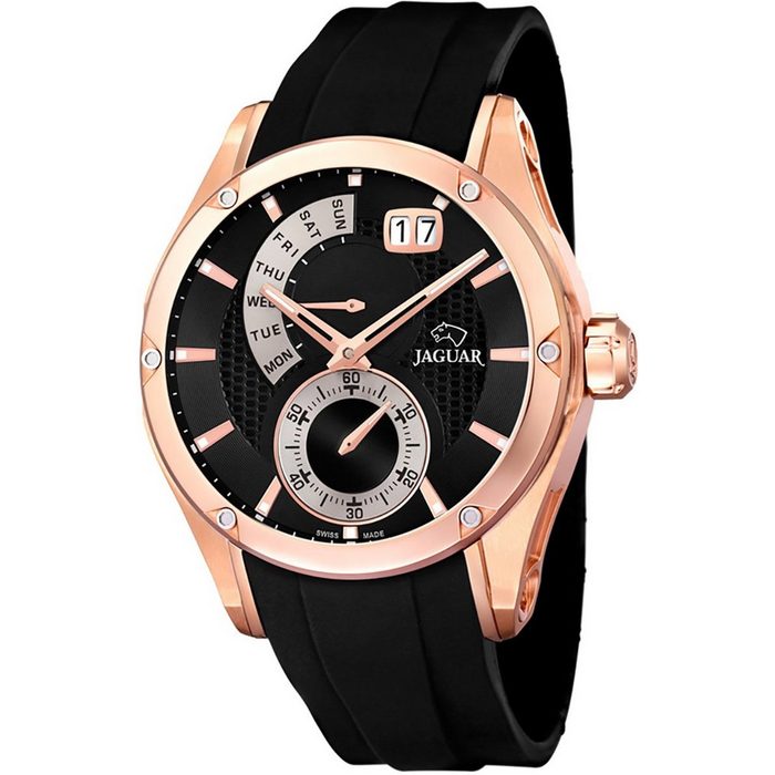 JAGUAR Quarzuhr Jaguar Herren Uhr Fashion J679/1 PUR (Armbanduhr) Herren Armbanduhr rund PURarmband schwarz Fashion