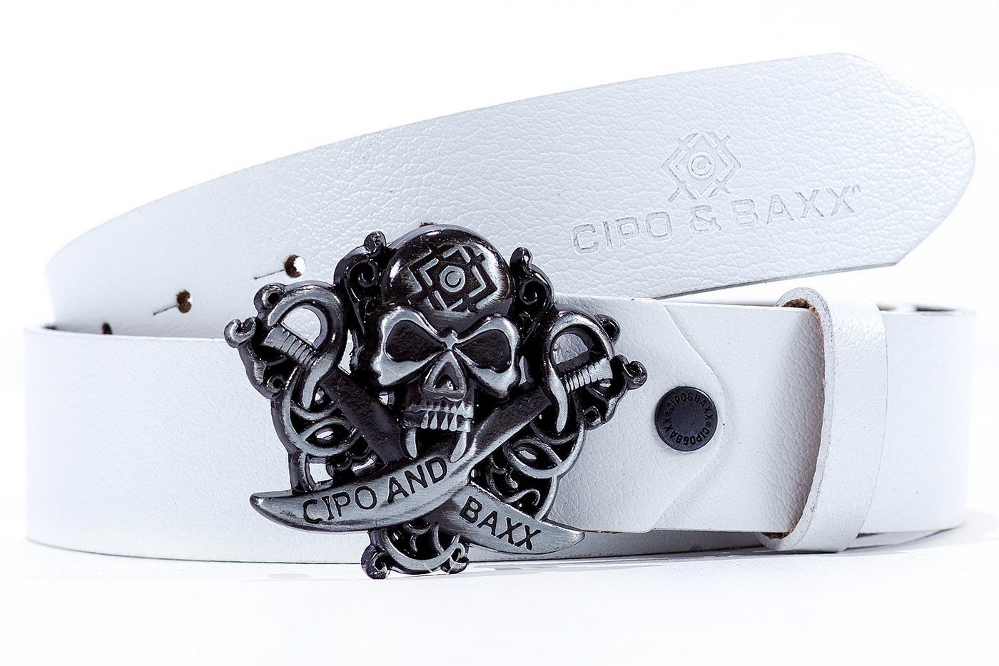Cipo & Baxx Ledergürtel Herren Gürtel BA-CG146 (1-St) mit Totenkopfschnalle und Logo